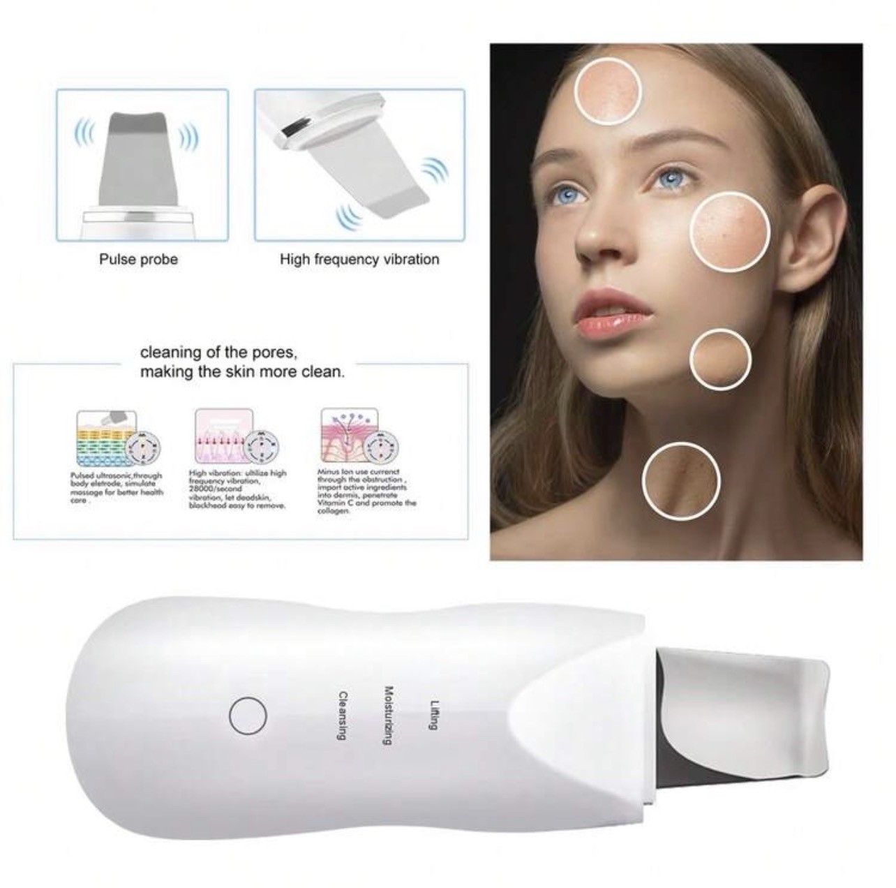 Rechargeable Face Scrubber Spatula, Facial Pore Cleaner, Black Head Remover
