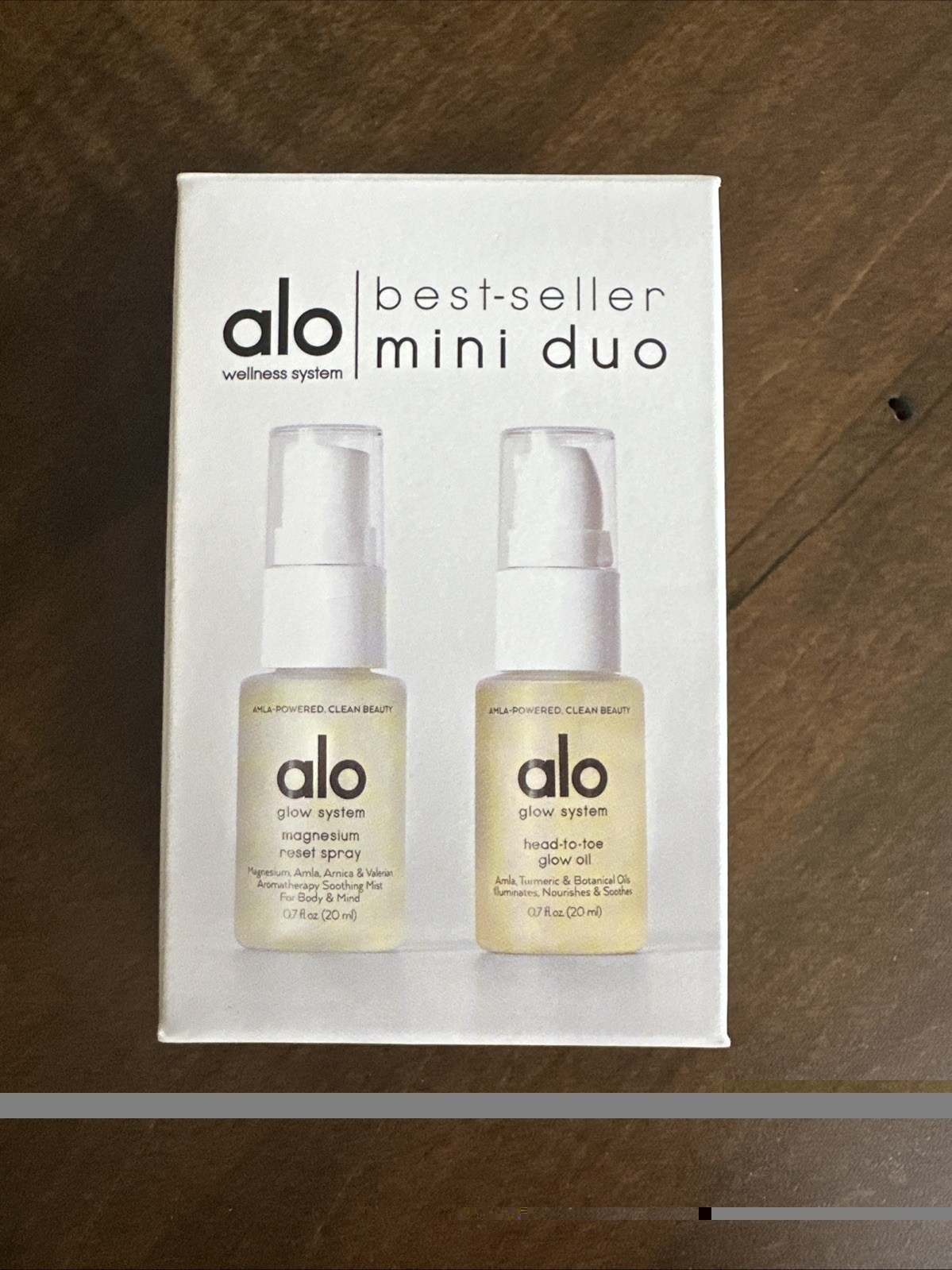 Alo Best Seller Mini Duo Glow System Magnesium Reset Spray & Glow Oil New .7 oz