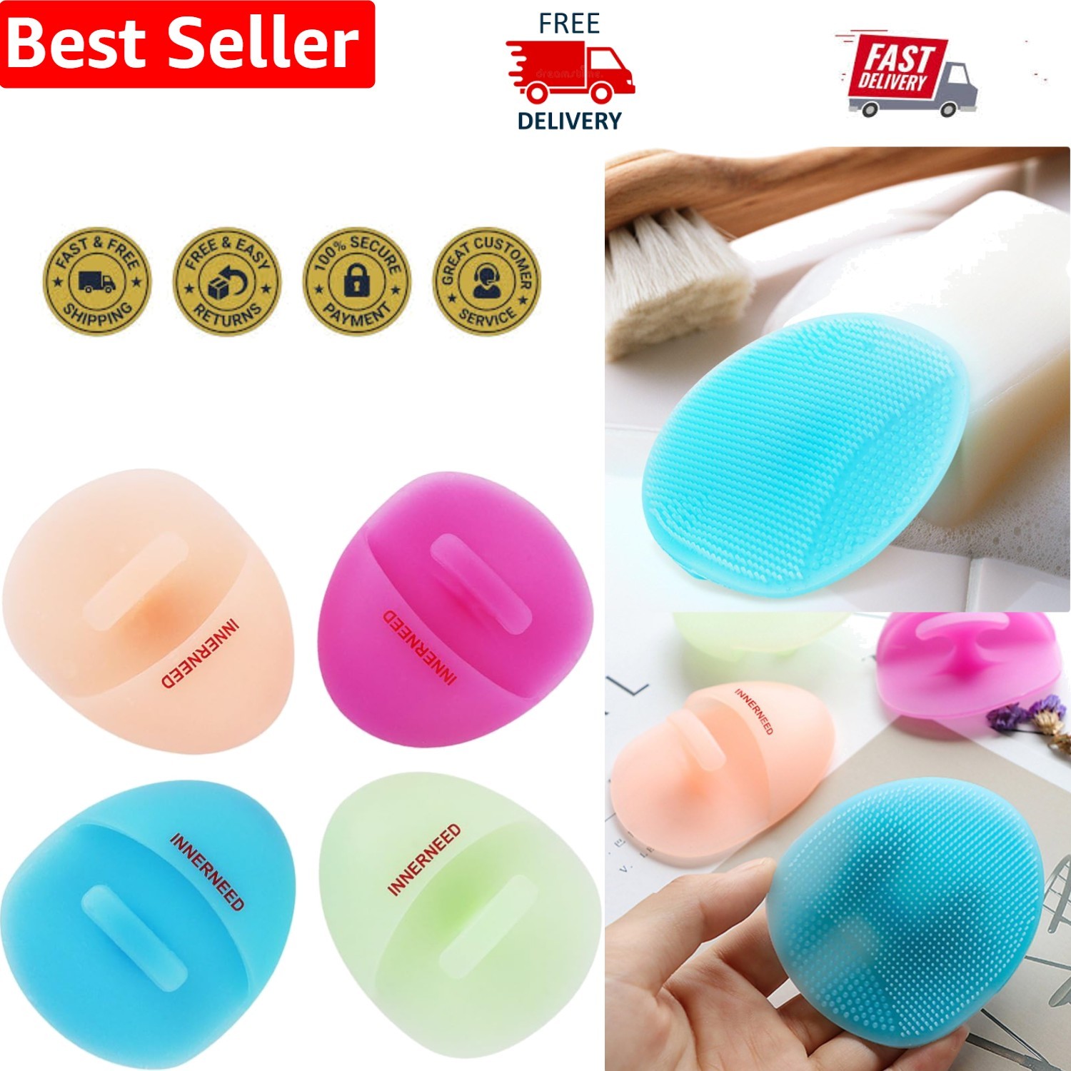 Luxury Silicone Facial Cleansing Brushes – Gentle on All Skin Types, 4 Pack