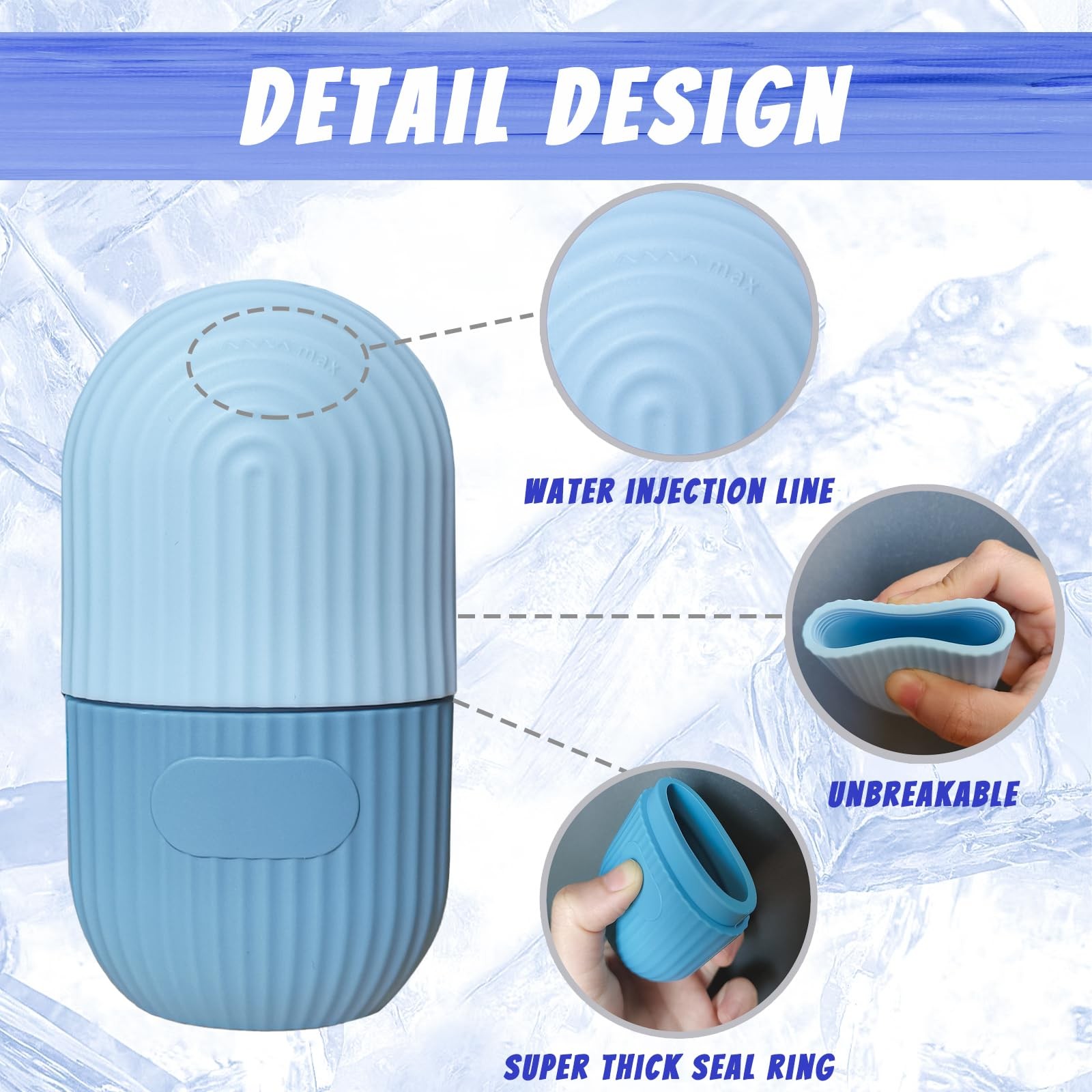 Joyeee Ice Face Roller, Reusable Silicone Mold Massage Eye Facial Blue