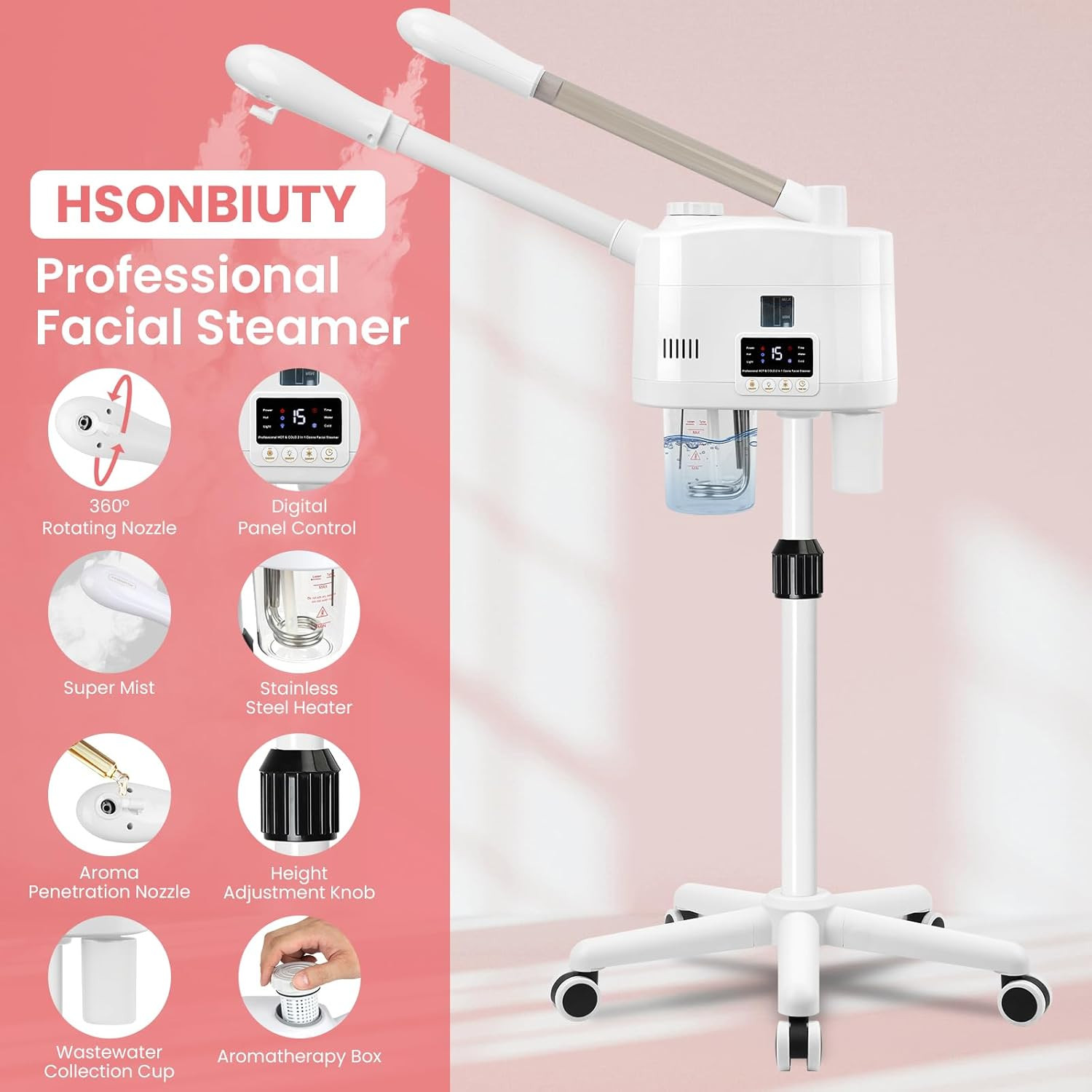 Professional Facial Steamer, 2 in 1 Facial Steamer with Hot&Cold Nozzle, Estheti