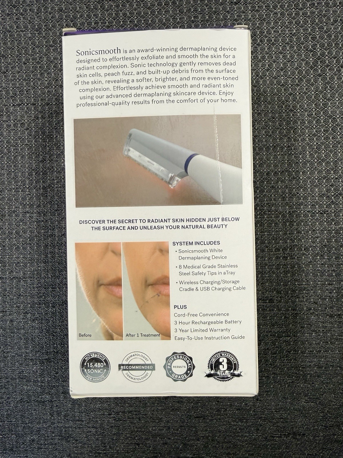 Michael Todd Sonicsmooth Pro+ Sonic Dermaplaning System Facial Hair Removal LED
