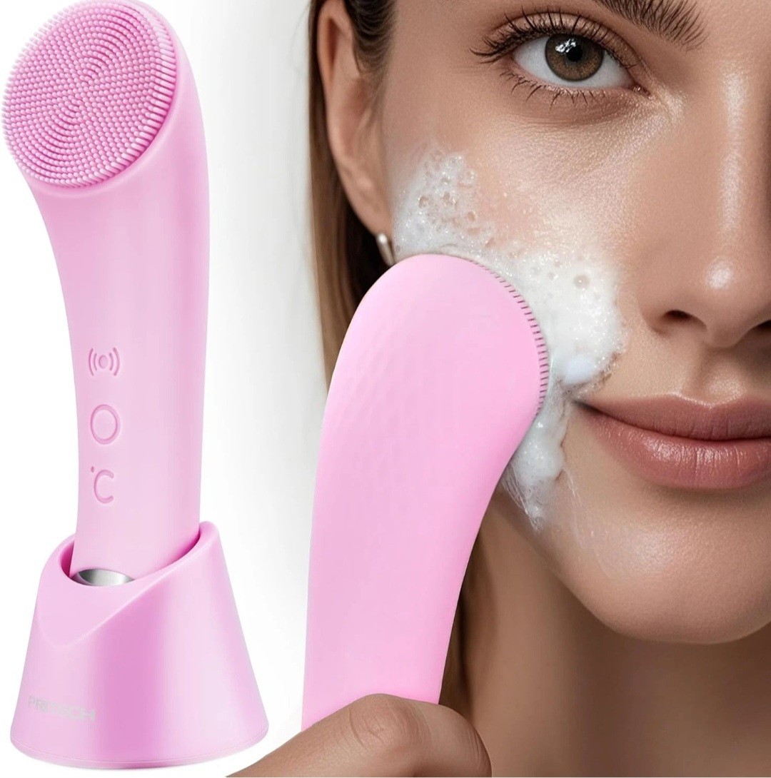 NEW Pritech Sonic Facial Cleansing Brush – Heated Silicone Deep Clean & Glow!
