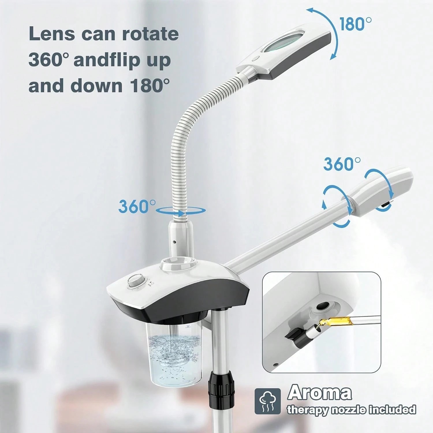 2 in 1 Facial Steamer with 3X Magnifying Lamp, Rolling Stand