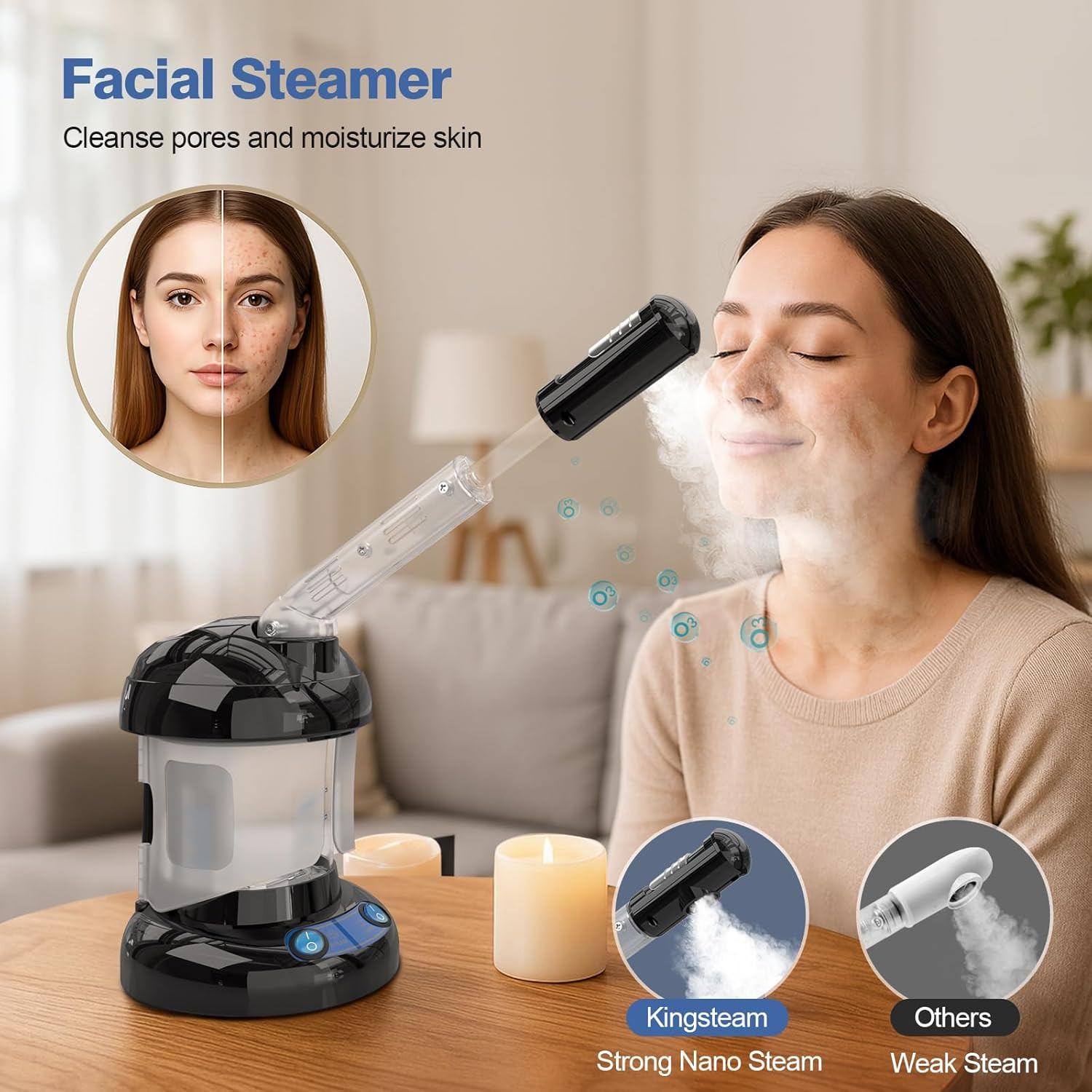 Hair Steamer 2 in 1 Ozone Facial Steamer, Design for Personal Care Use at Home
