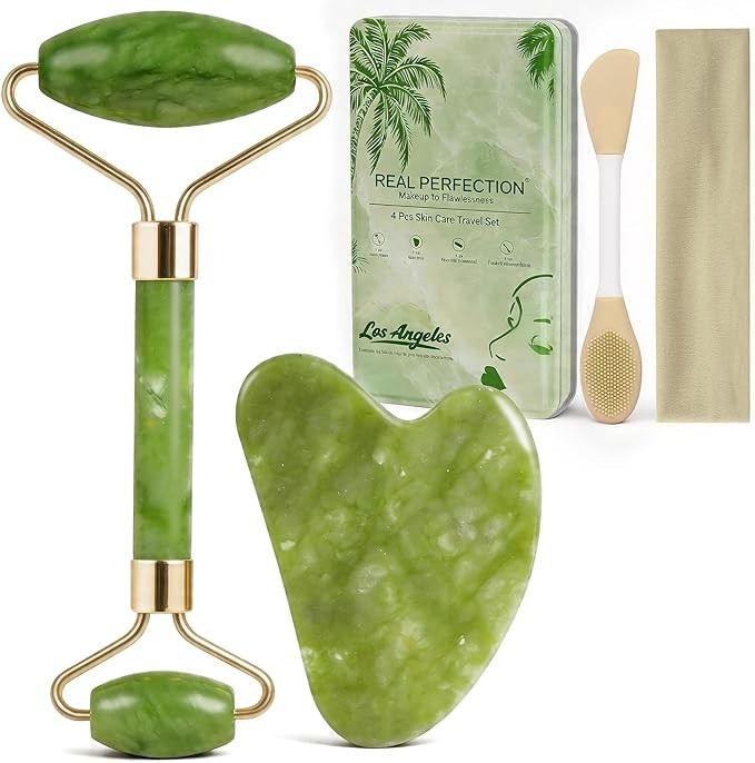 Gua Sha Facial Tools Face Roller for Wrinkles Jade Roller and Gua Sha Set 4Pcs