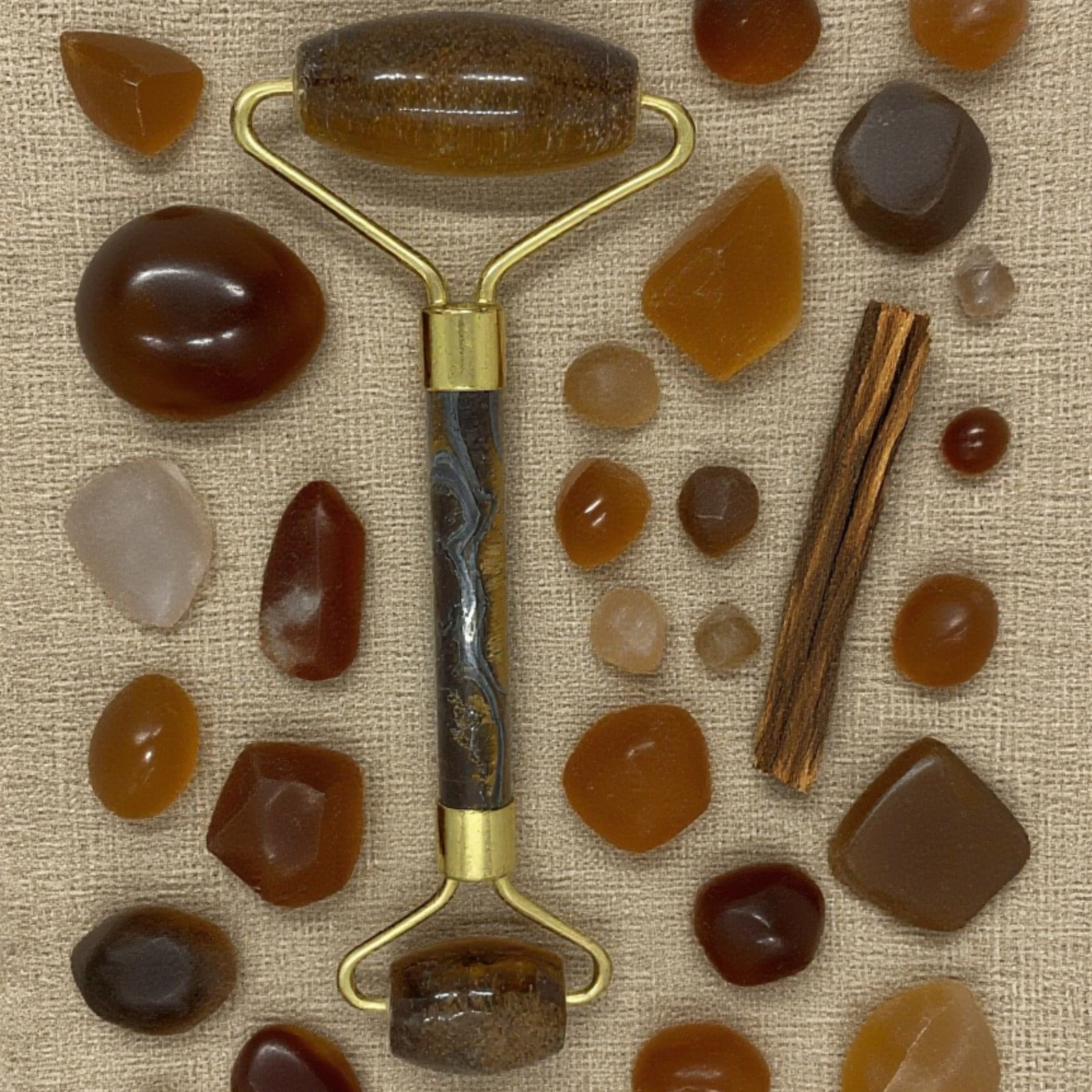 Natural Tiger Eye Crystal Facial Roller | Golden Brown Gemstone Beauty Tool