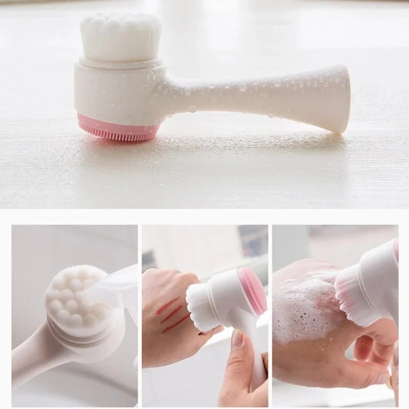 Facial Cleansing Brush Manual 2-in-1 Silicone Double-Sided Exfoliating Scrubber
