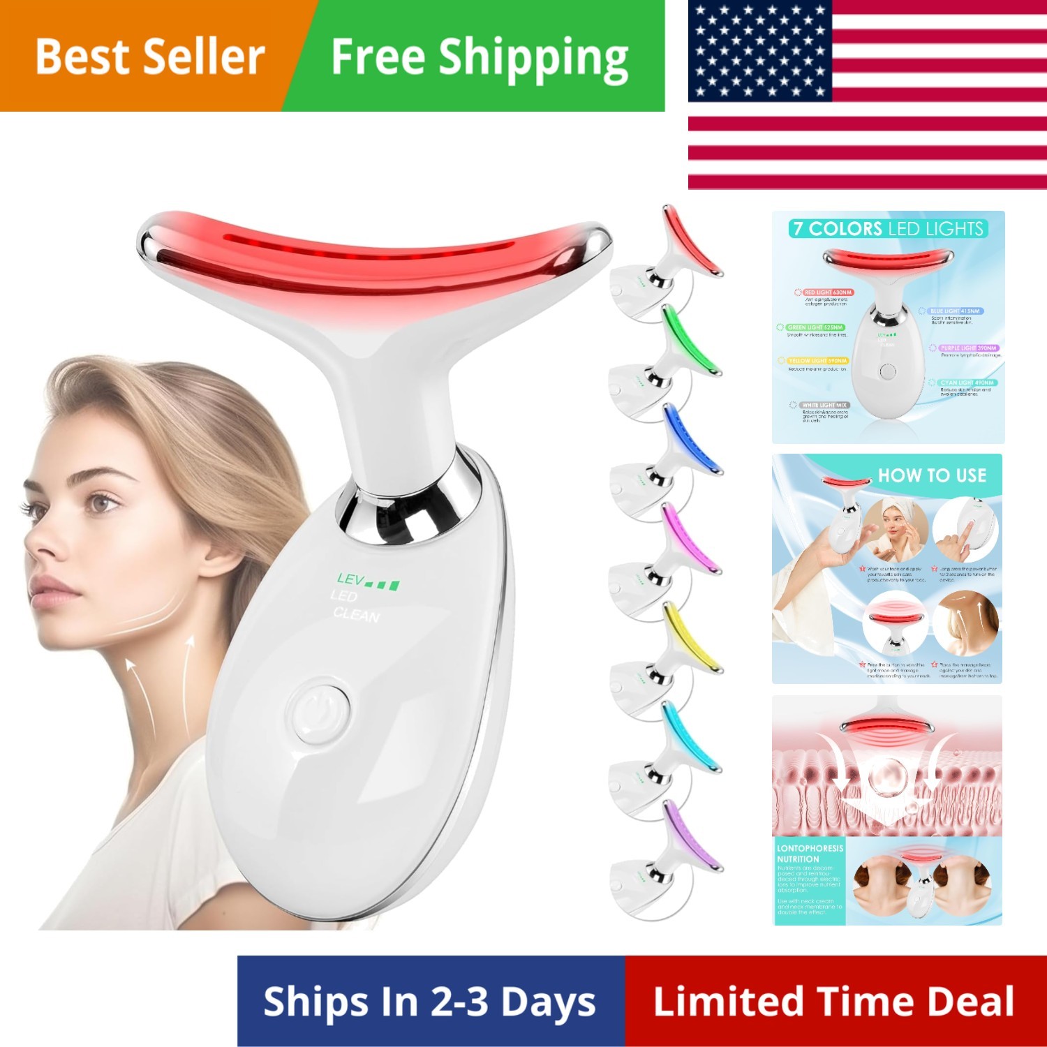 Facial Massager Face and Neck, Face 𝖲 culpting Wand Tool with 7 Color – Birt…