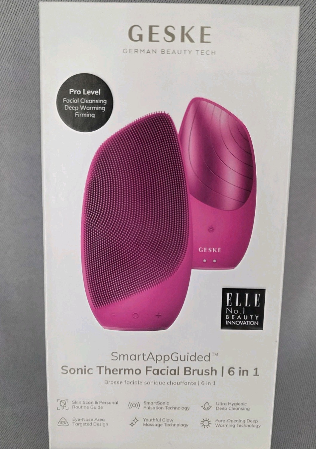 New GESKE 6-in-1 Red SonicThermo FacialBrush SmartAppGuided Cleaner/Massager $65