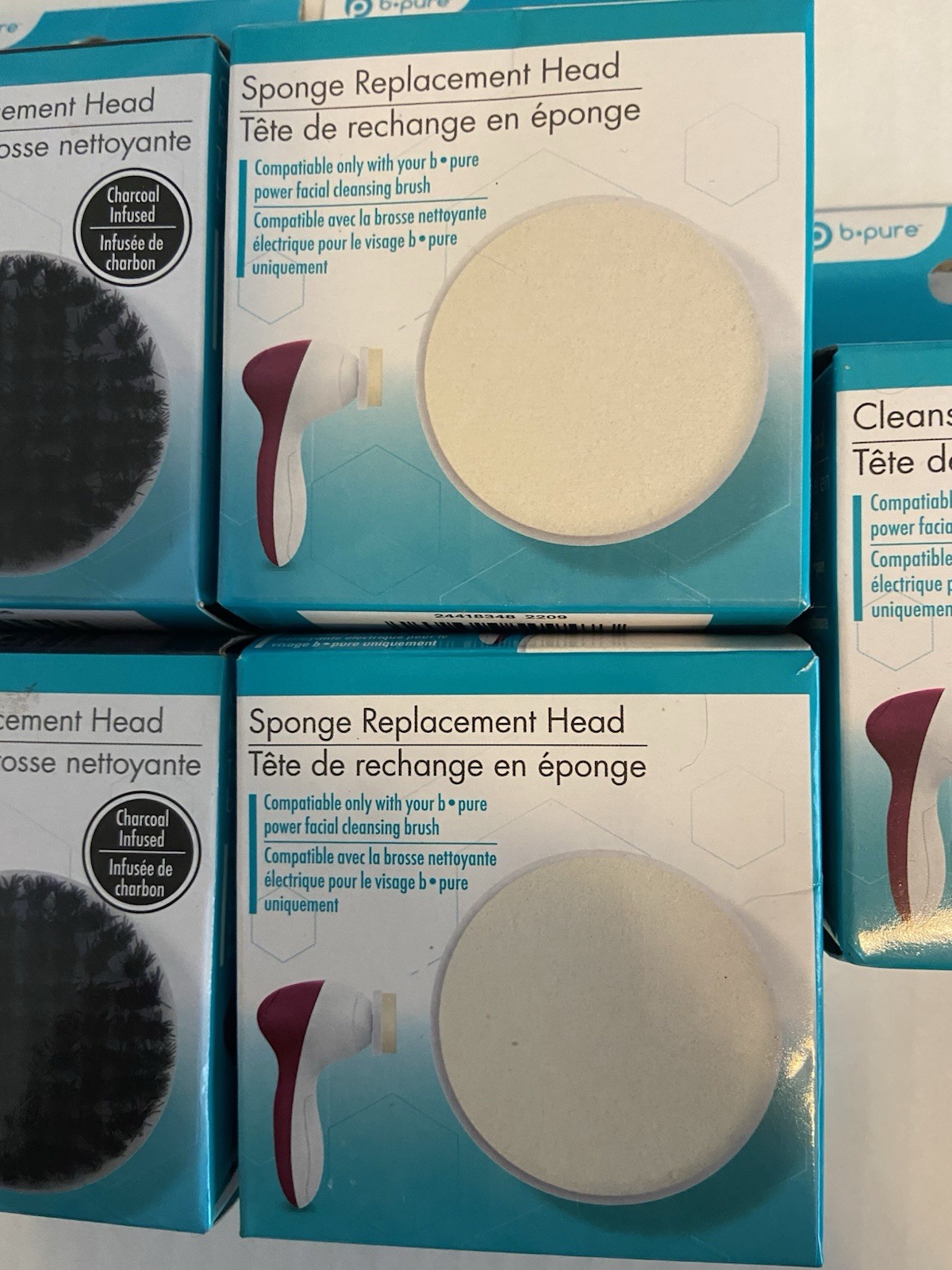 5-new B-PURE Replacement Heads 3-Cleaning Brush(2 Charcoal Infused) 2-Sponge