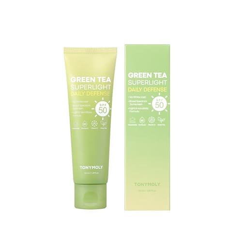 TONYMOLY Green Tea Korean Sunscreen SPF 50 – 1.69 Fl Oz (Pack of 1), White