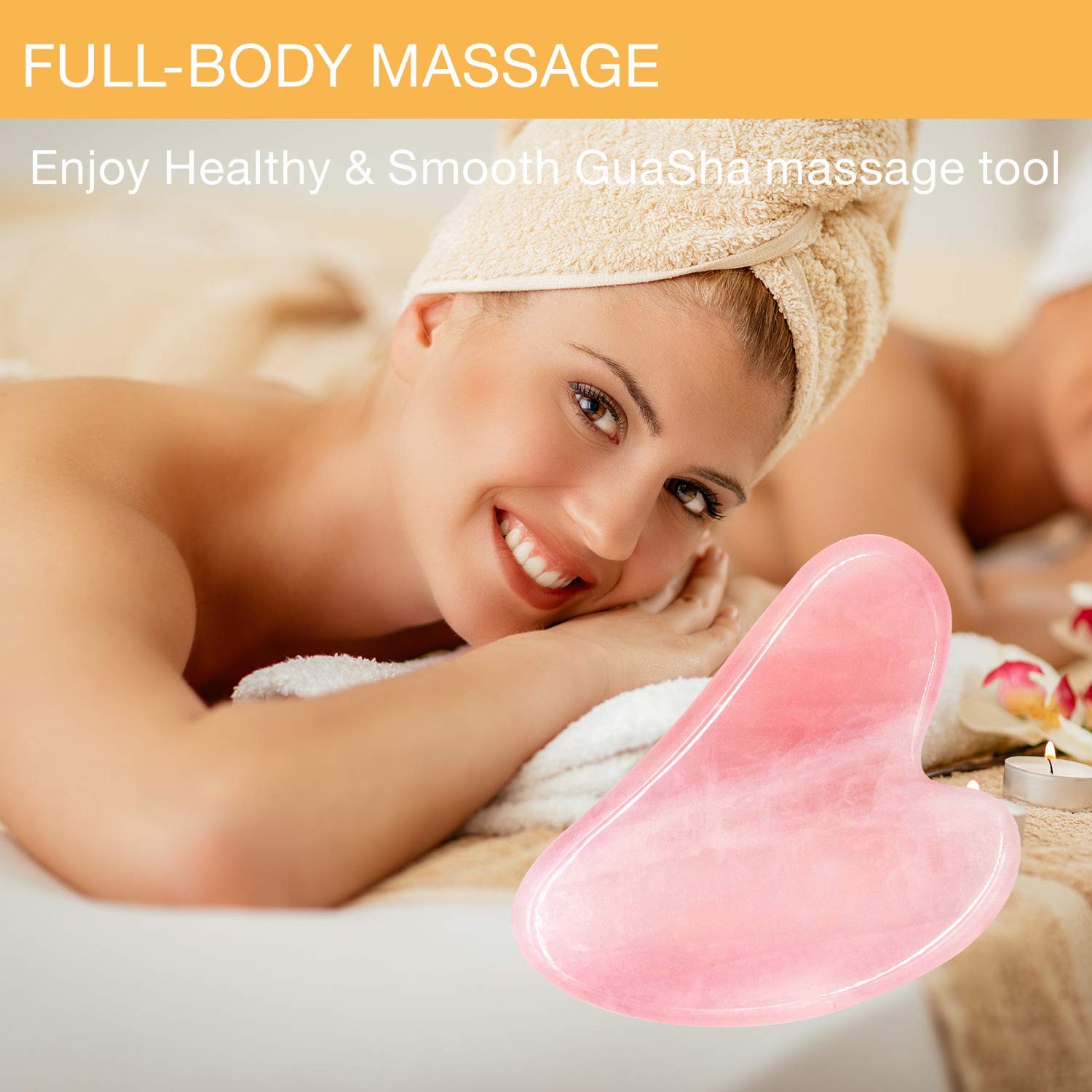 KIMANN Gua Sha Rose Quartz Face Scraping Massage 1 Count (Pack of 1), Pink