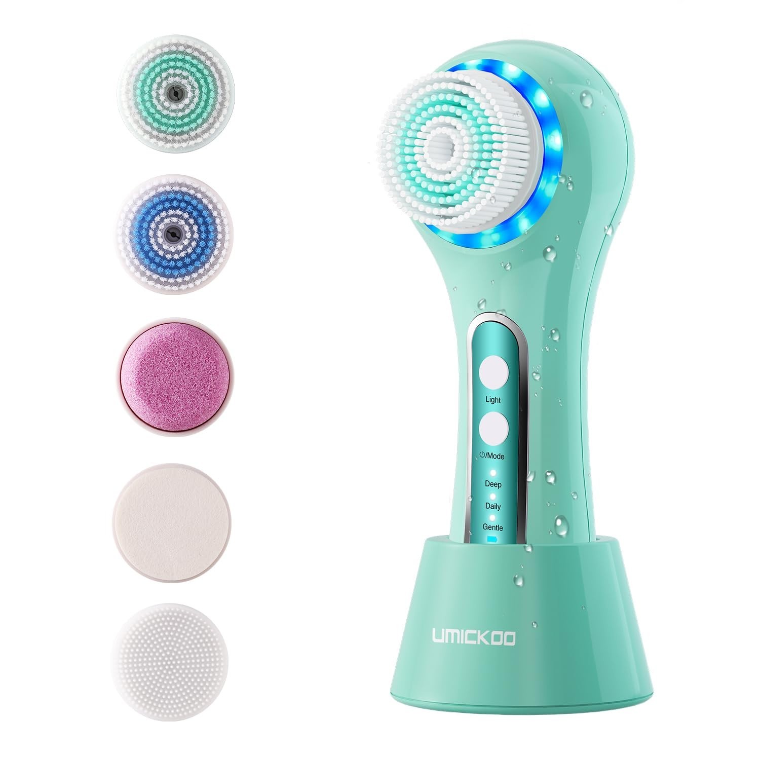Electric Facial Cleansing Brush – 2-Way Rotating Scrubber, 3 Modes, 5 Heads, Wat