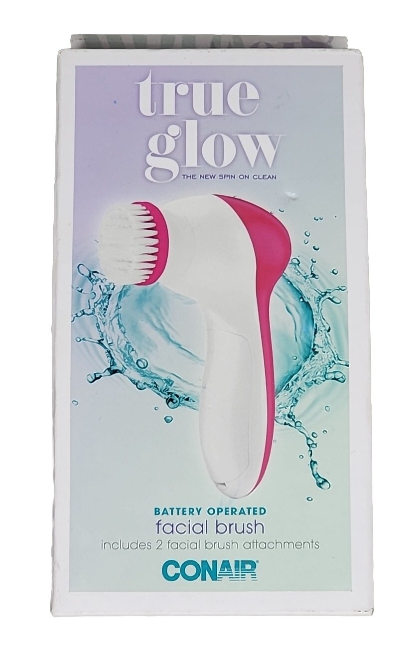 CONAIR True Glow Spin Facial Brush W/ 2 Attatchments-2 Speeds-Glowing Skin- NIB
