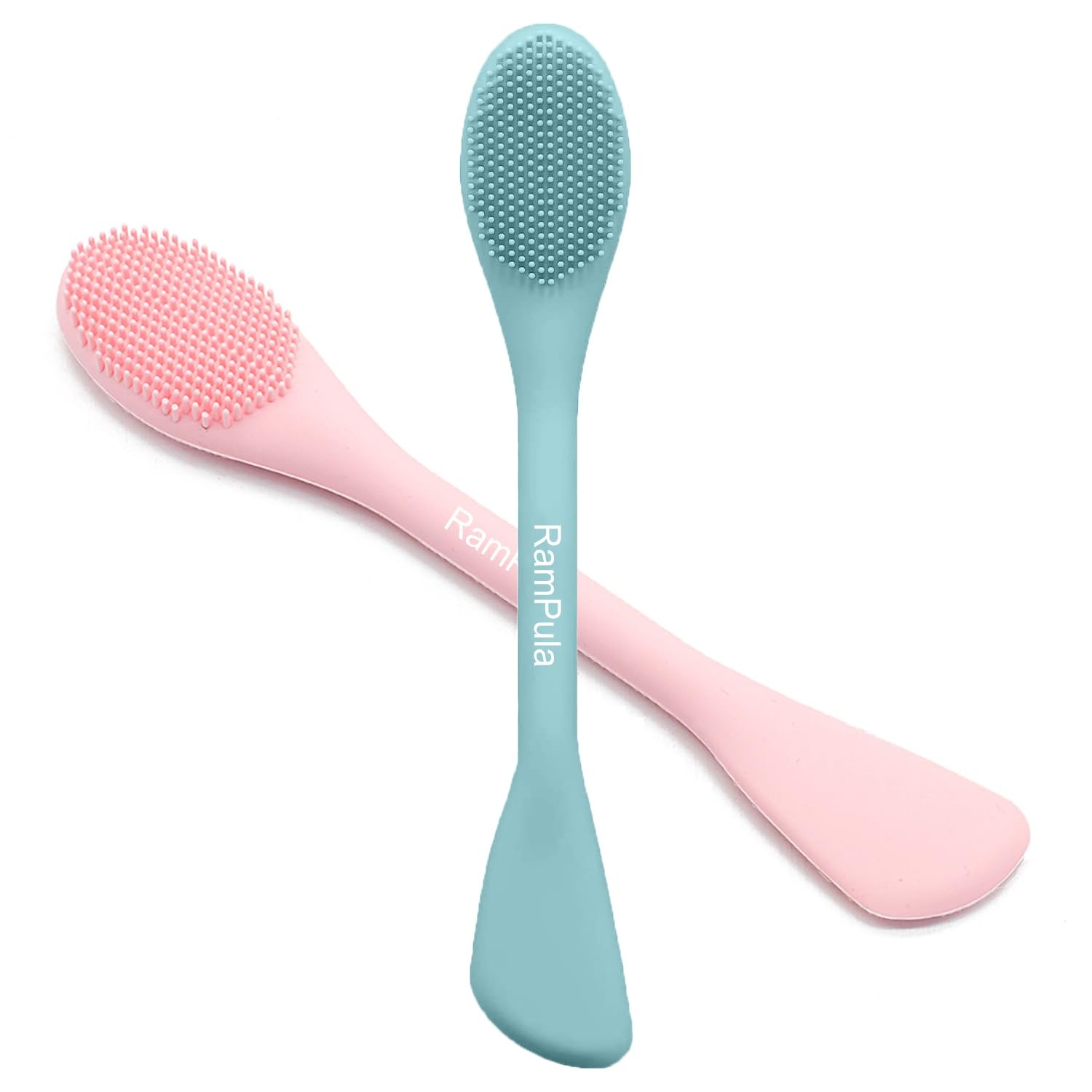 RamPula Facial Cleansing Brush, 2 in 1 Silicone Eucalyptus Green and Pink