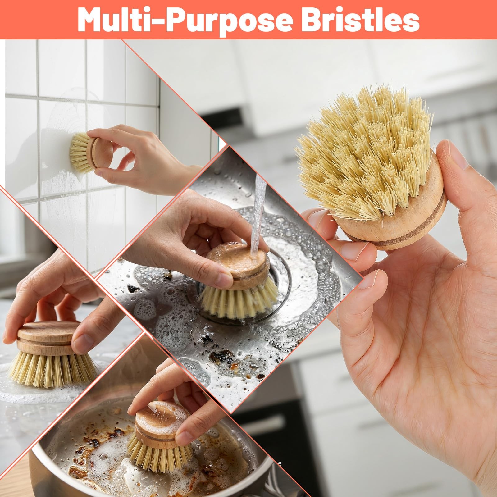 12 Pcs Bamboo Dish Brush Replacement Heads, Small Wooden Dish Brushes for Cle…