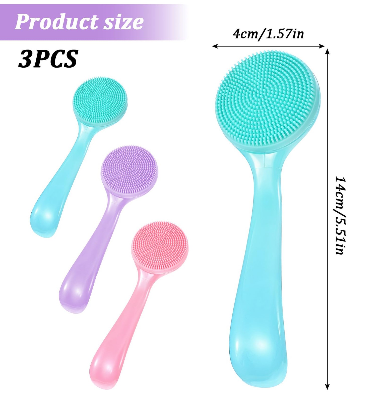 3 Pack Silicone Facial Scrubber, Blue + Pink, Blue, Purple