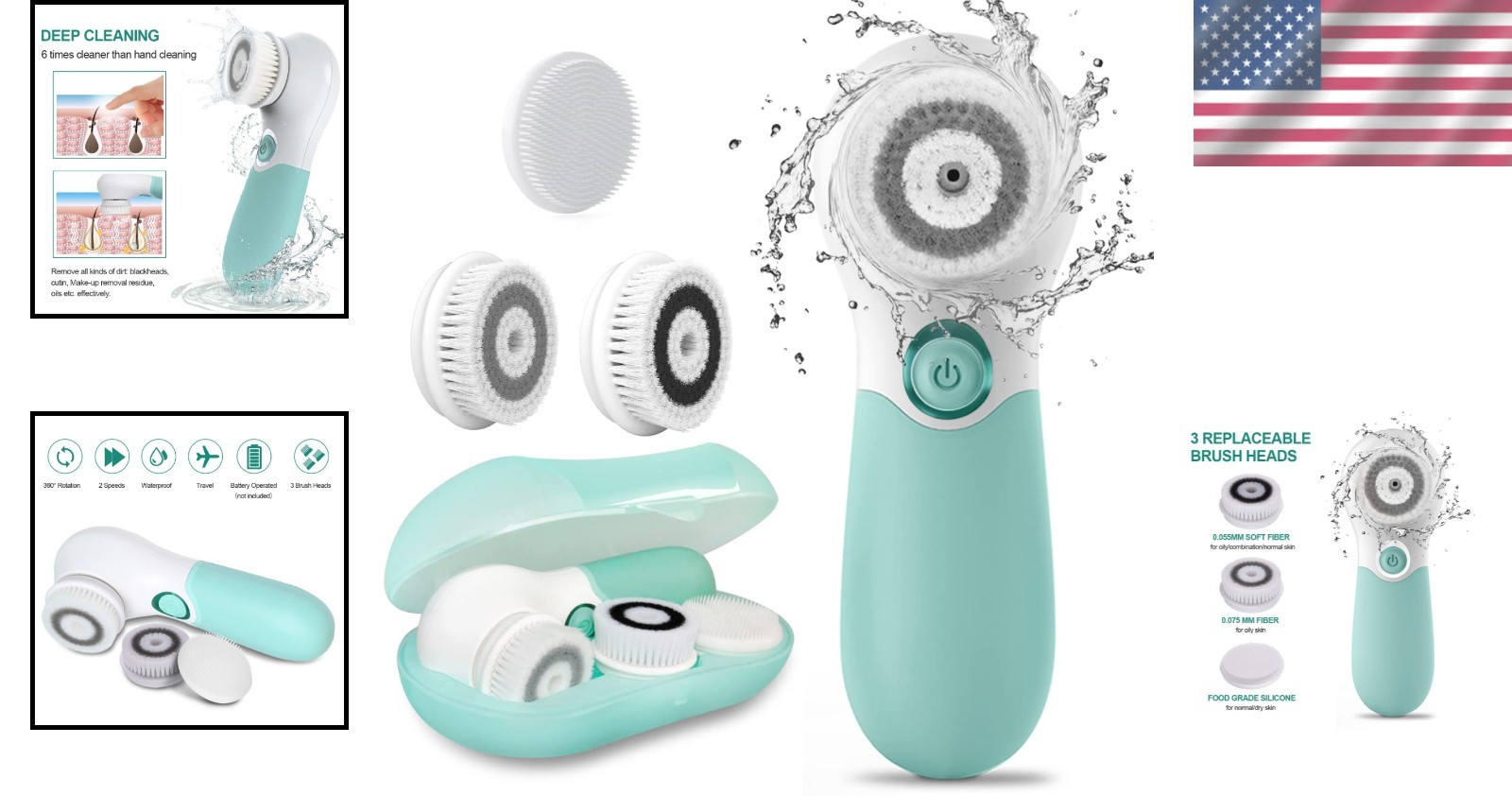 Portable Battery-Operated Facial Brush