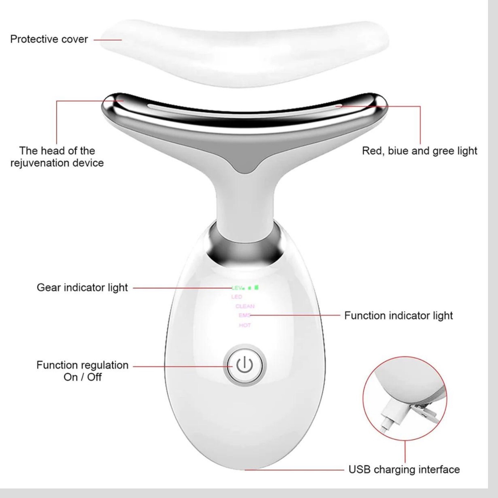 Microglow Handset, Face Lift Device, Skin Beauty Device for Face Massager
