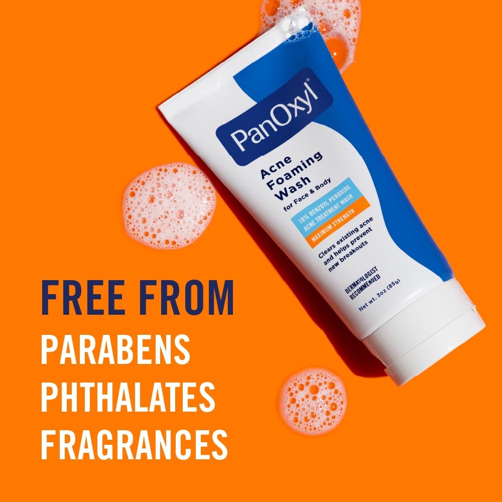 PanOxyl Acne Foaming Wash for face & body Benzoyl 3 Ounce (Pack of 1), Clear