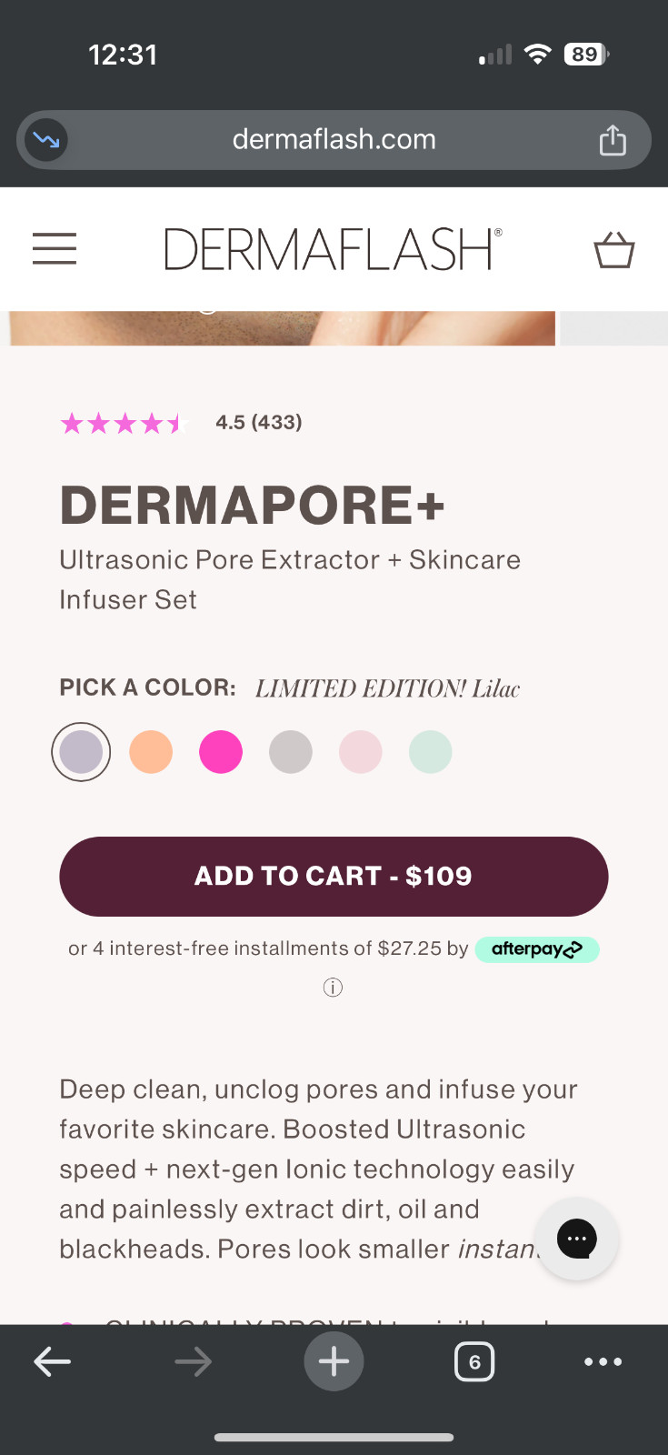 DERMAFLASH Dermapore Pore Extraction Tool & Serum Infuser – Purple