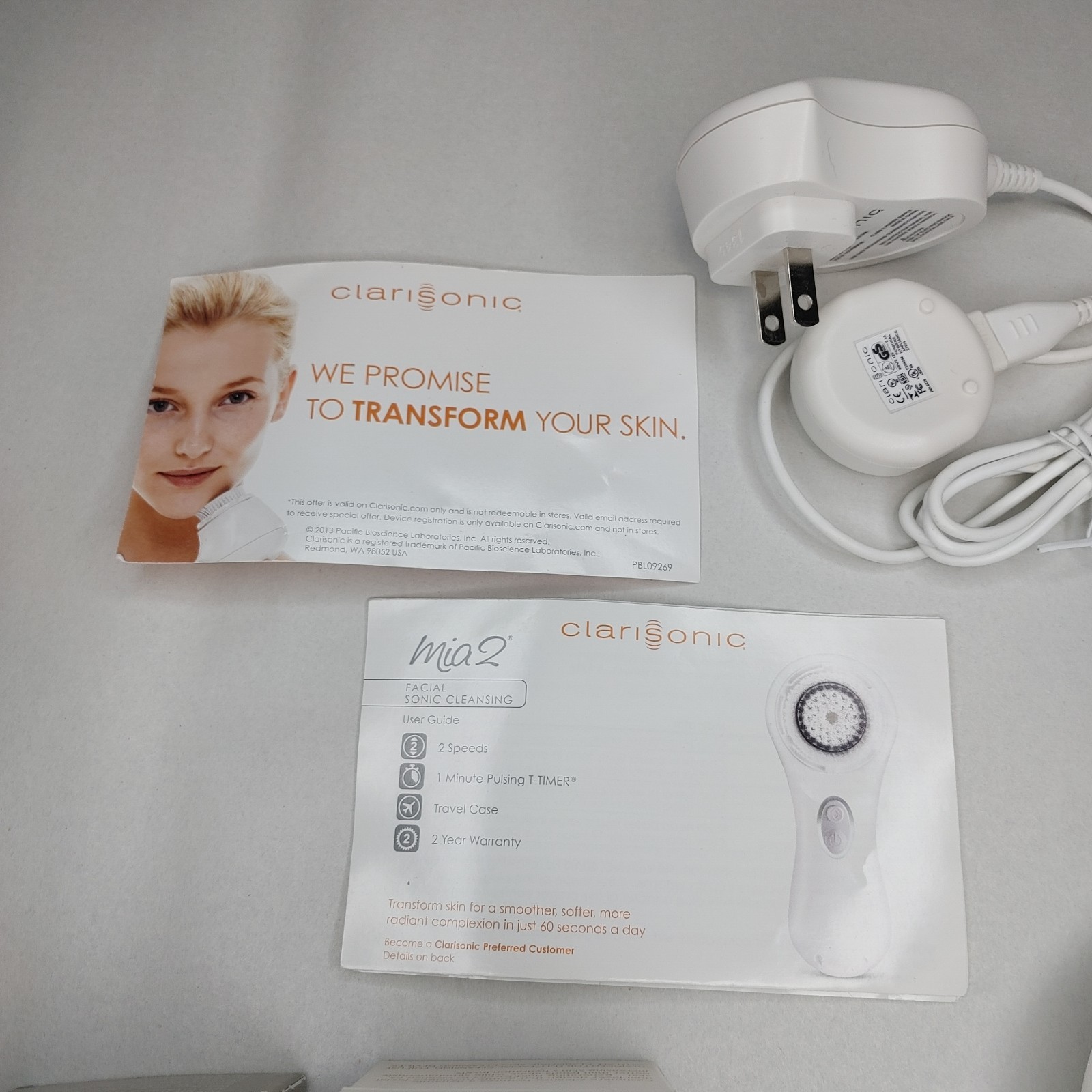 Clarisonic Mia 2 Sonic Facial Skin Cleanser w/ Charger White Tested