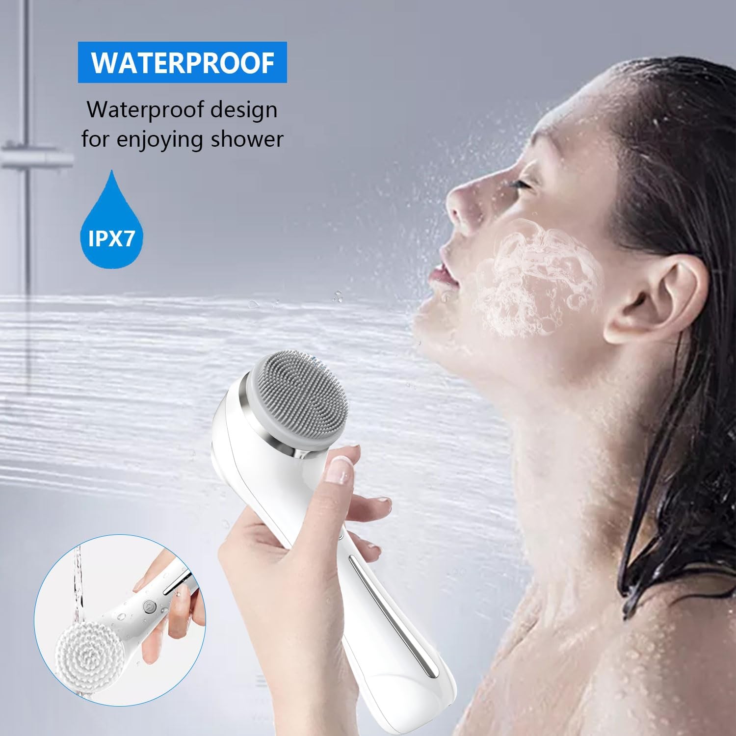 Cleansing Brush, 2 in 1 Ｗaterproof IPx7 Spin Scrubber Set with 4 Brush Heads,…