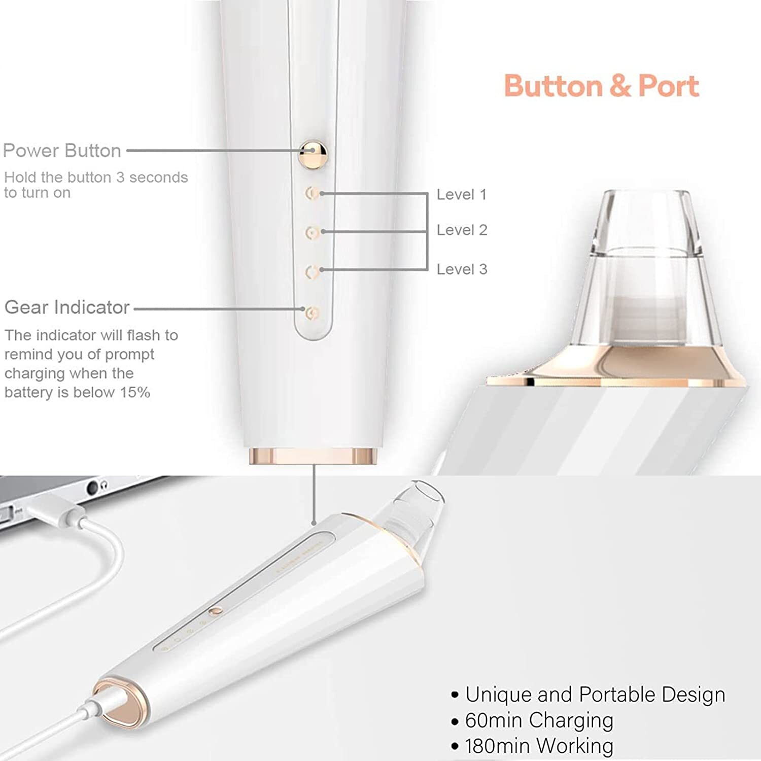 Blackhead Remover Pore Vacuum,Newest Upgraded USB Rechargeable Facial (White)