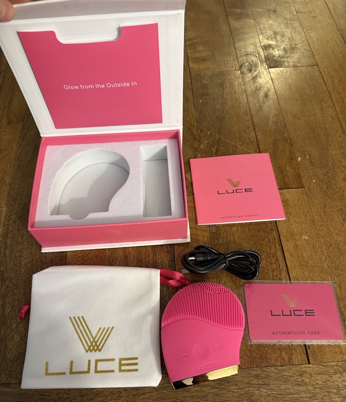 LUCE Sonic Facial Cleanser Anti-Aging Device Pink Waterproof w/ Box