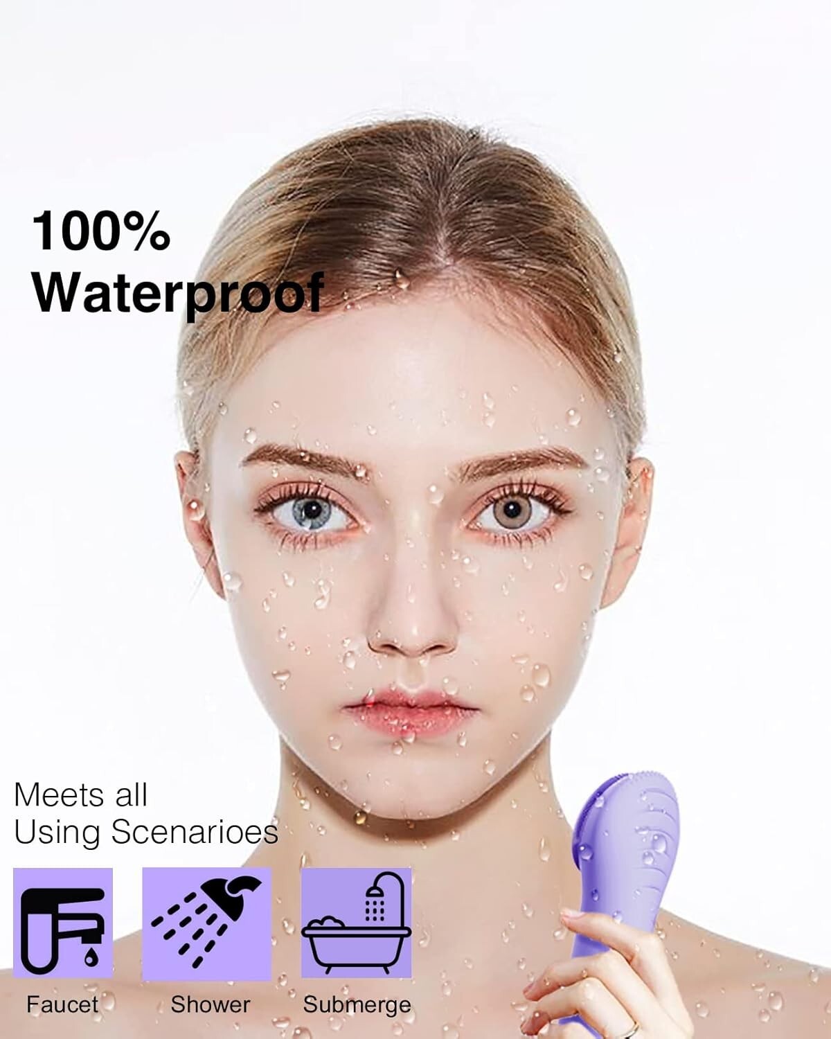 Violet Electric Face Wash Brush Charge Waterproof Cleansing Exfoliating Massage