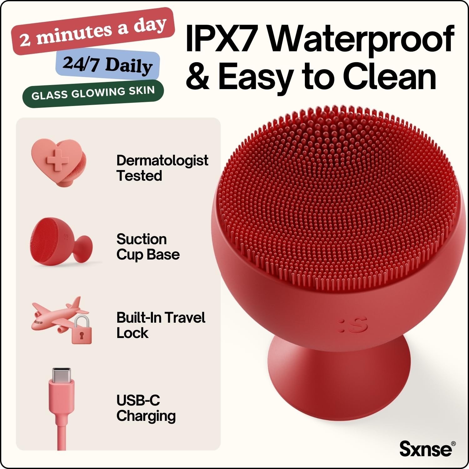 Palm Face Clean Pro⁺ Electric Silicone Face Scrubber for Acne with 7000+ Son…