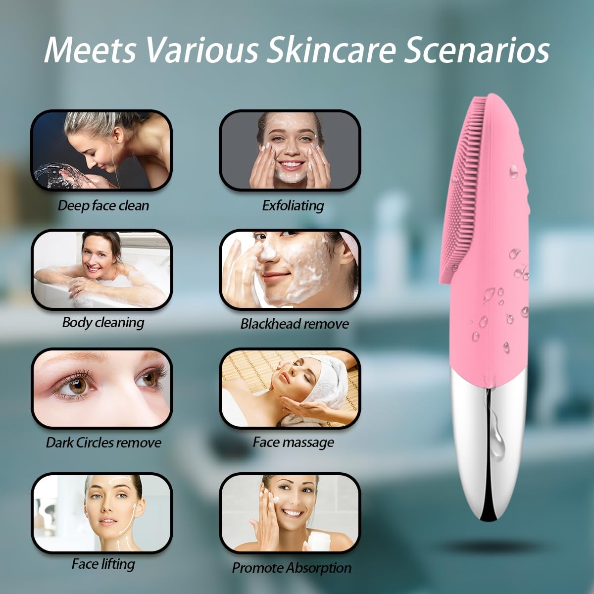 Facial Cleansing Brush, 3-in-1 Electric Silicone Face Scrubber, Vibrating Mas…