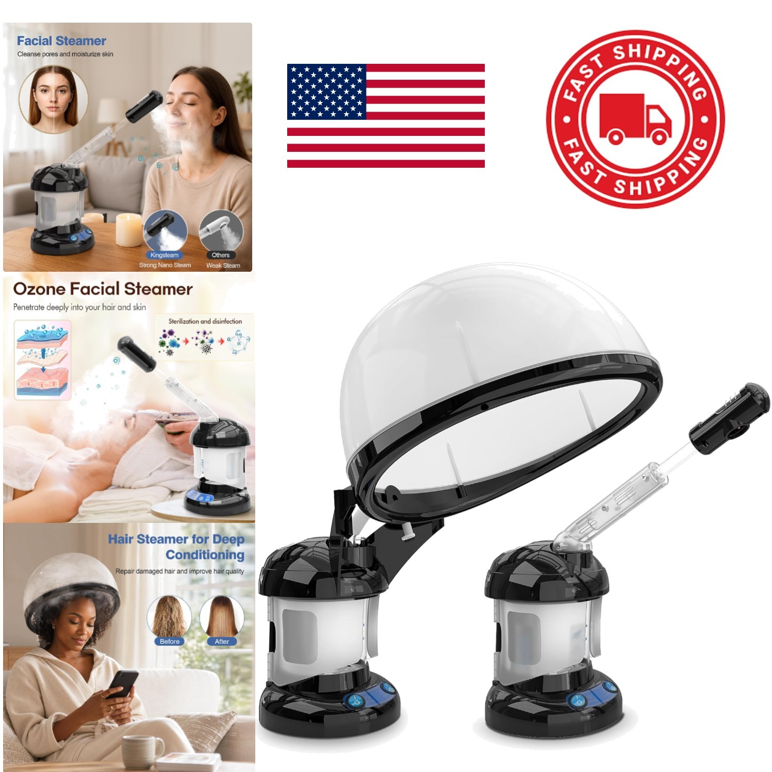 Multi Function Hair Steamer for All Skin Types with 15 Minute Runtime