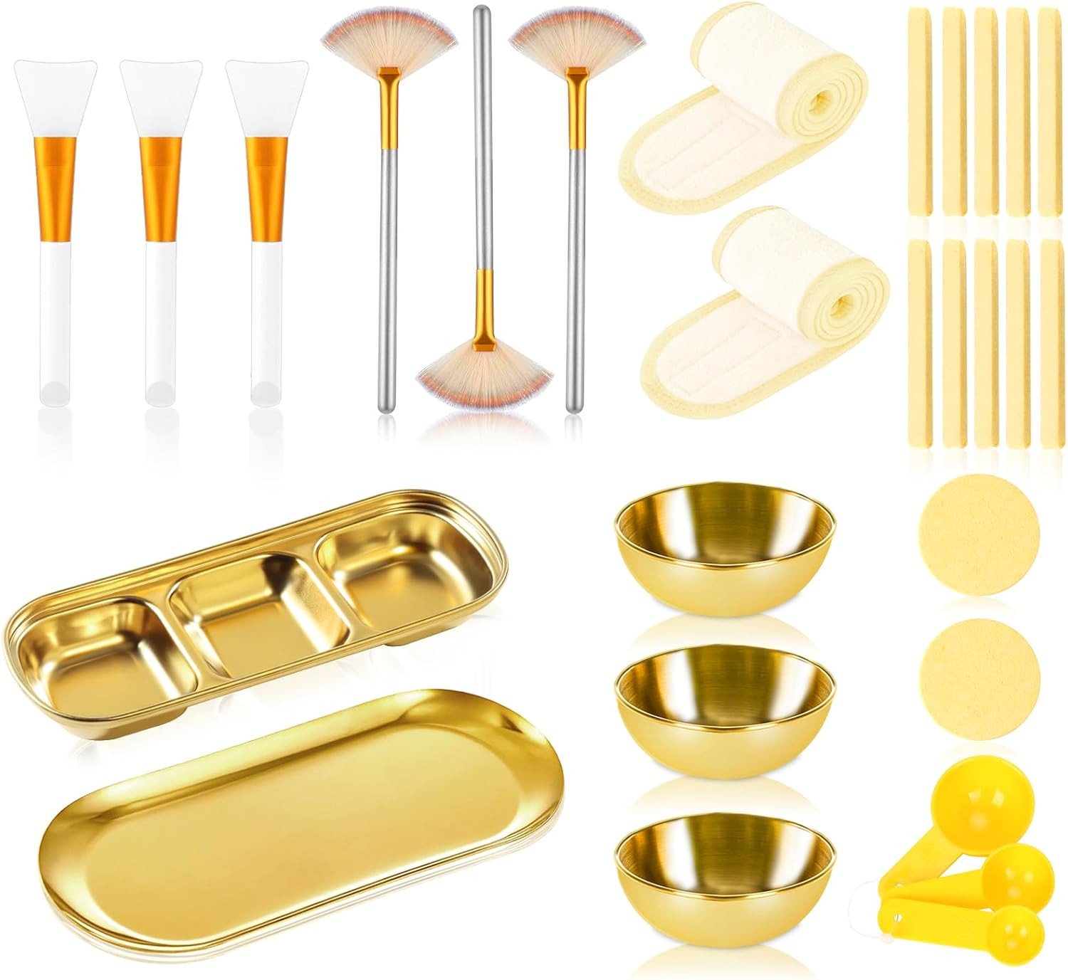 28 Gold Facial Supplies 3 Facial Mask Mixing Bowls 3 Facial Fan Brushes 3 Mask A