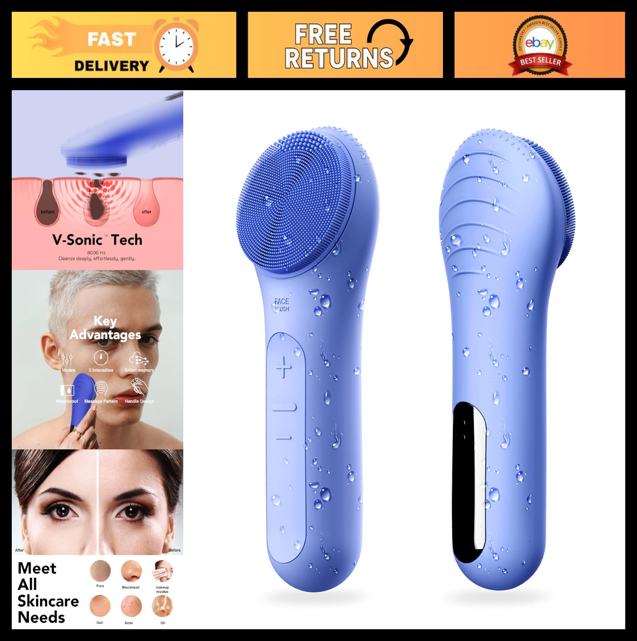 Waterproof Rechargeable Facial Cleansing Brush – Exfoliating & Massaging Face Sc