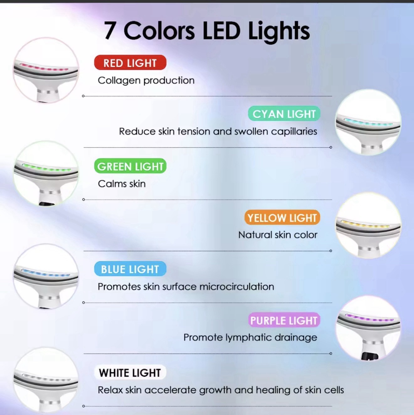 7 Color LED Light Therapy Rechargeable Face Lift Machine White Plastic