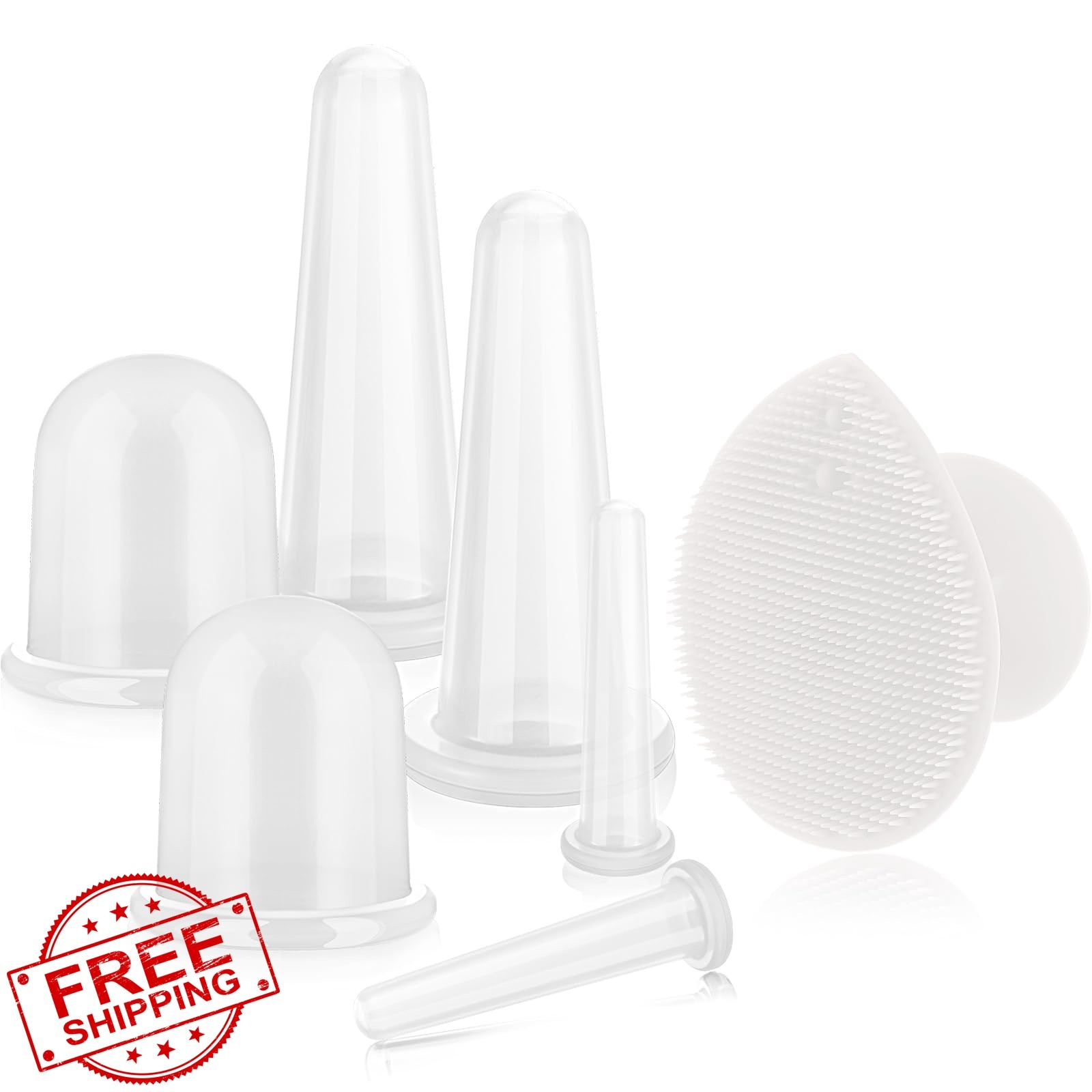 BBTO Clear Silicone Facial Cupping Set 6 Cups Brush