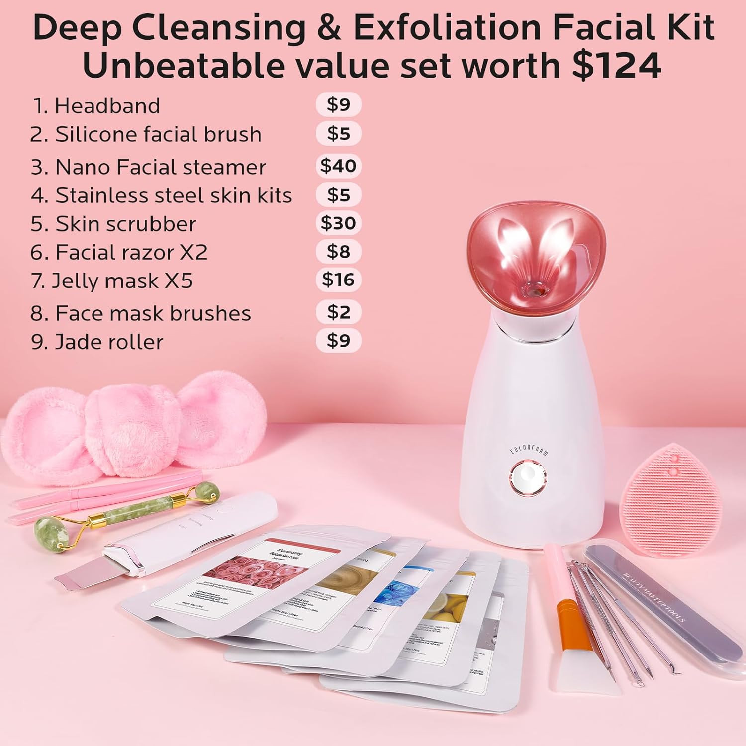 Facial Steamer Nano Ionic: Face Steamer Home Spa Kit Deep Cleaning Unclogs Pores