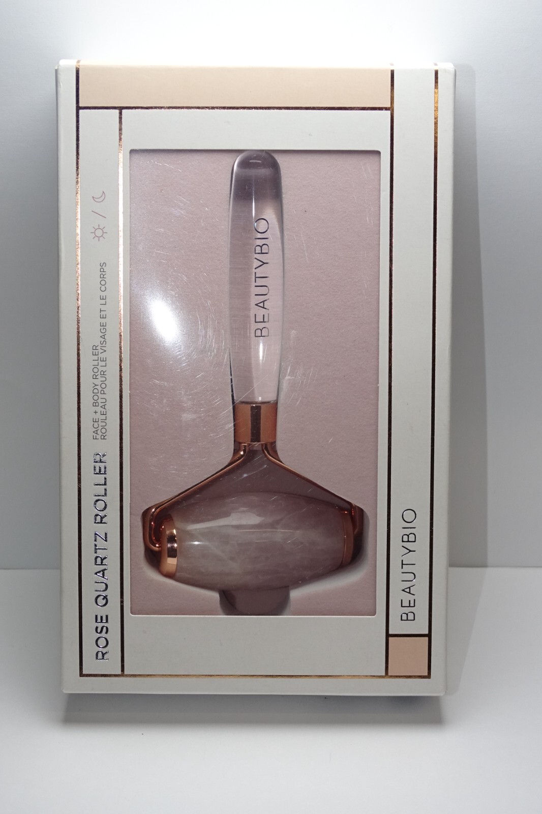 BeautyBio GloPRO Rose Quartz Roller All-In-One Contouring Face and Body Head NIB