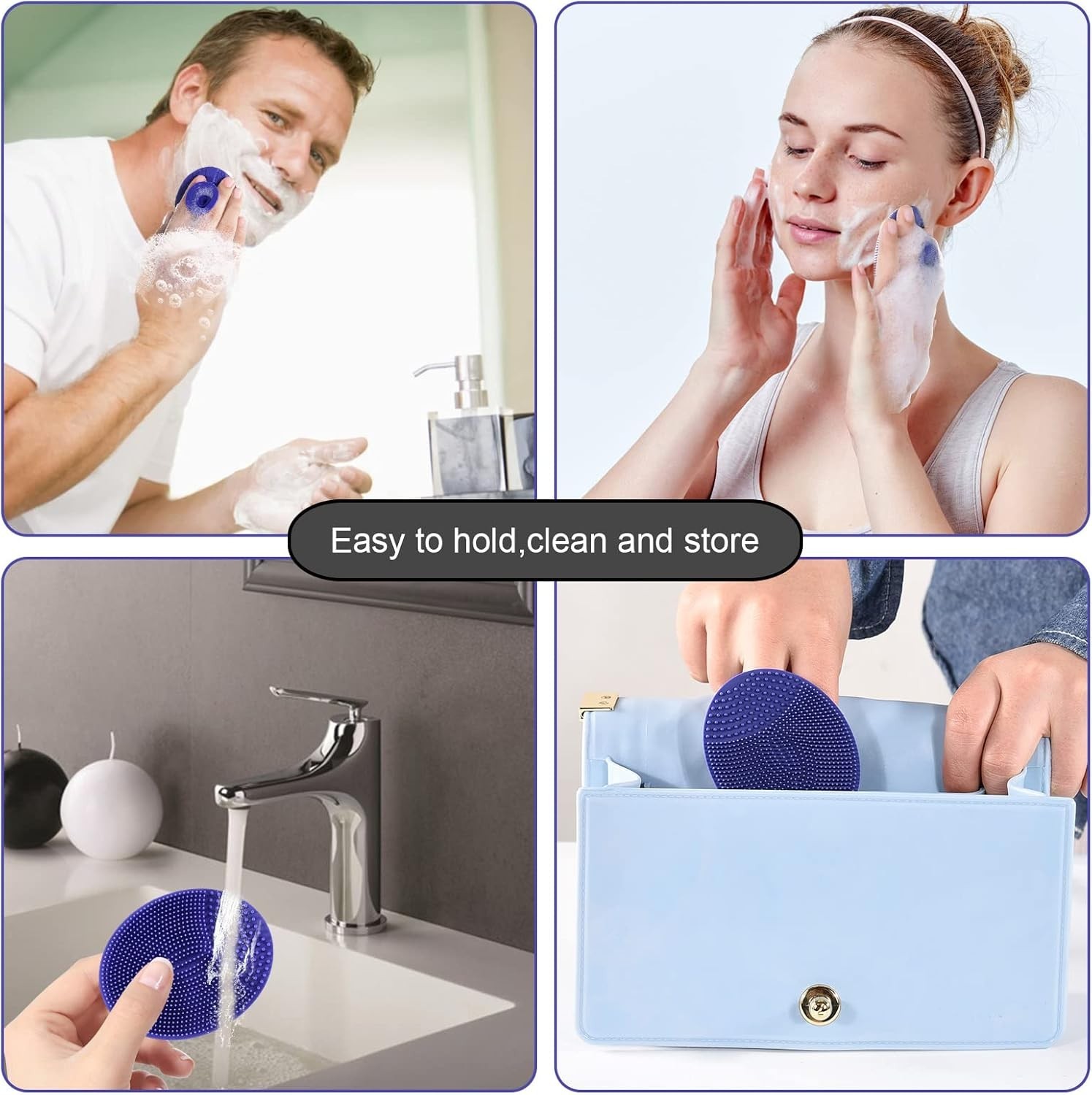 Compact Manual Silicone Facial Brush – Exfoliating Blackhead Remover Set of 4