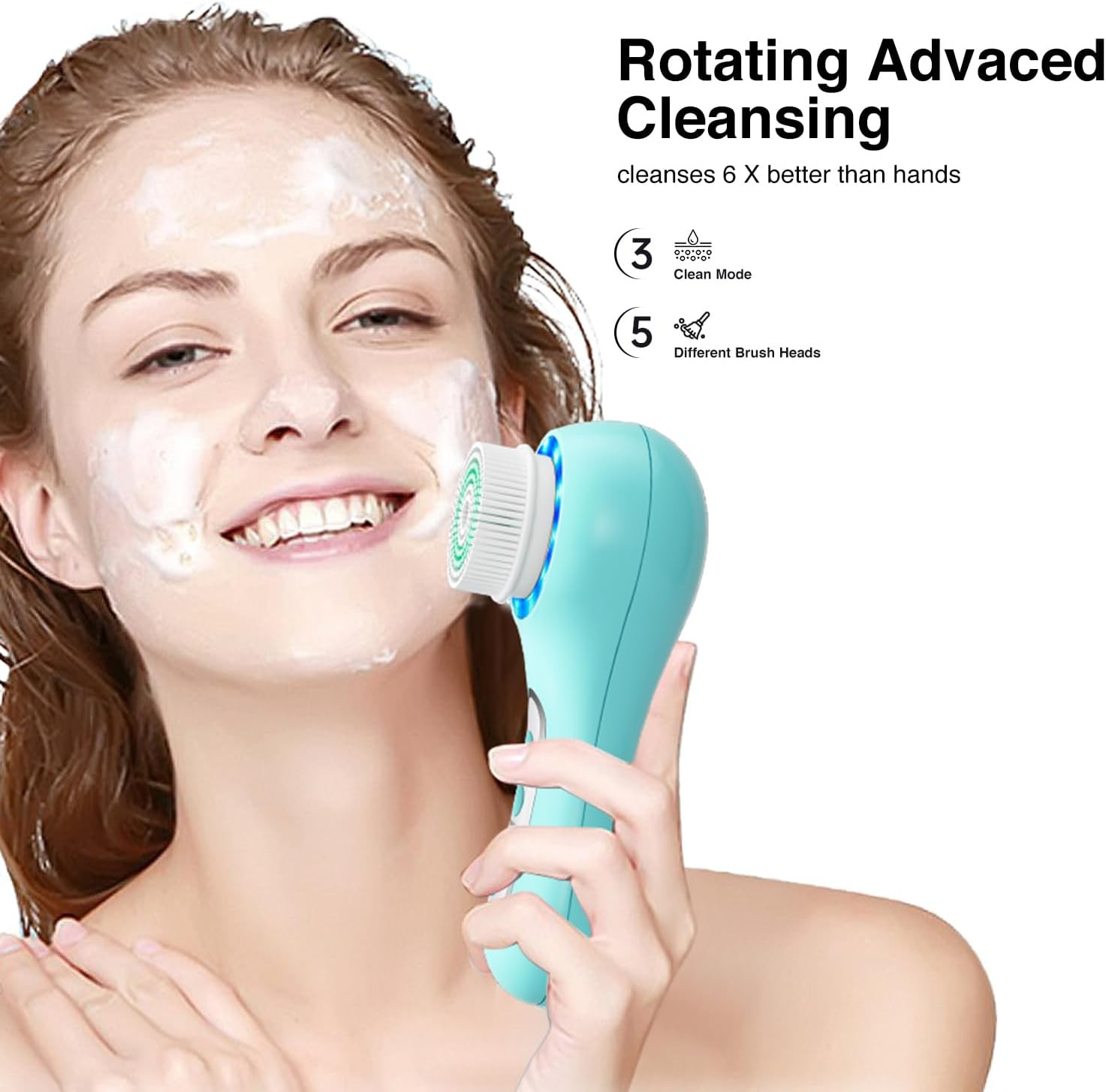 Face Scrubber Exfoliator, Rechargeable Facial Cleansing Brush with 2-Way Rotati