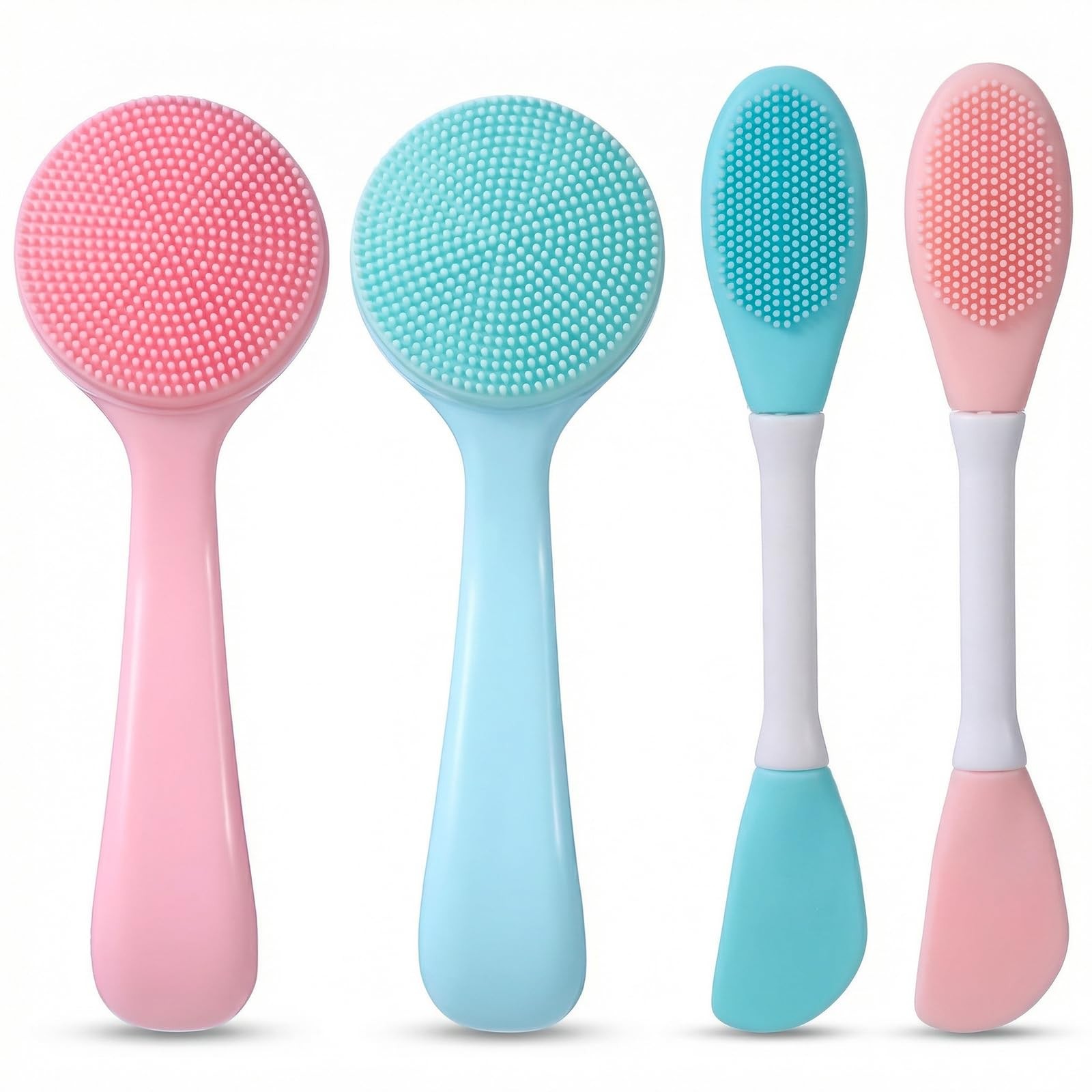 2 Manual Face Scrub Brush with 2 Pcs Silicone Brush, Oen Size, Colorful