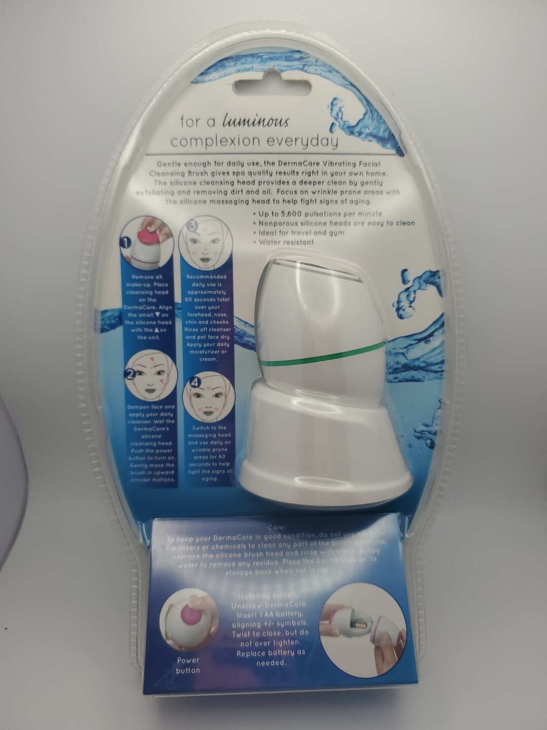 DermaCare Vibrating Facial Cleansing Brush Exfoliate & Massage Green