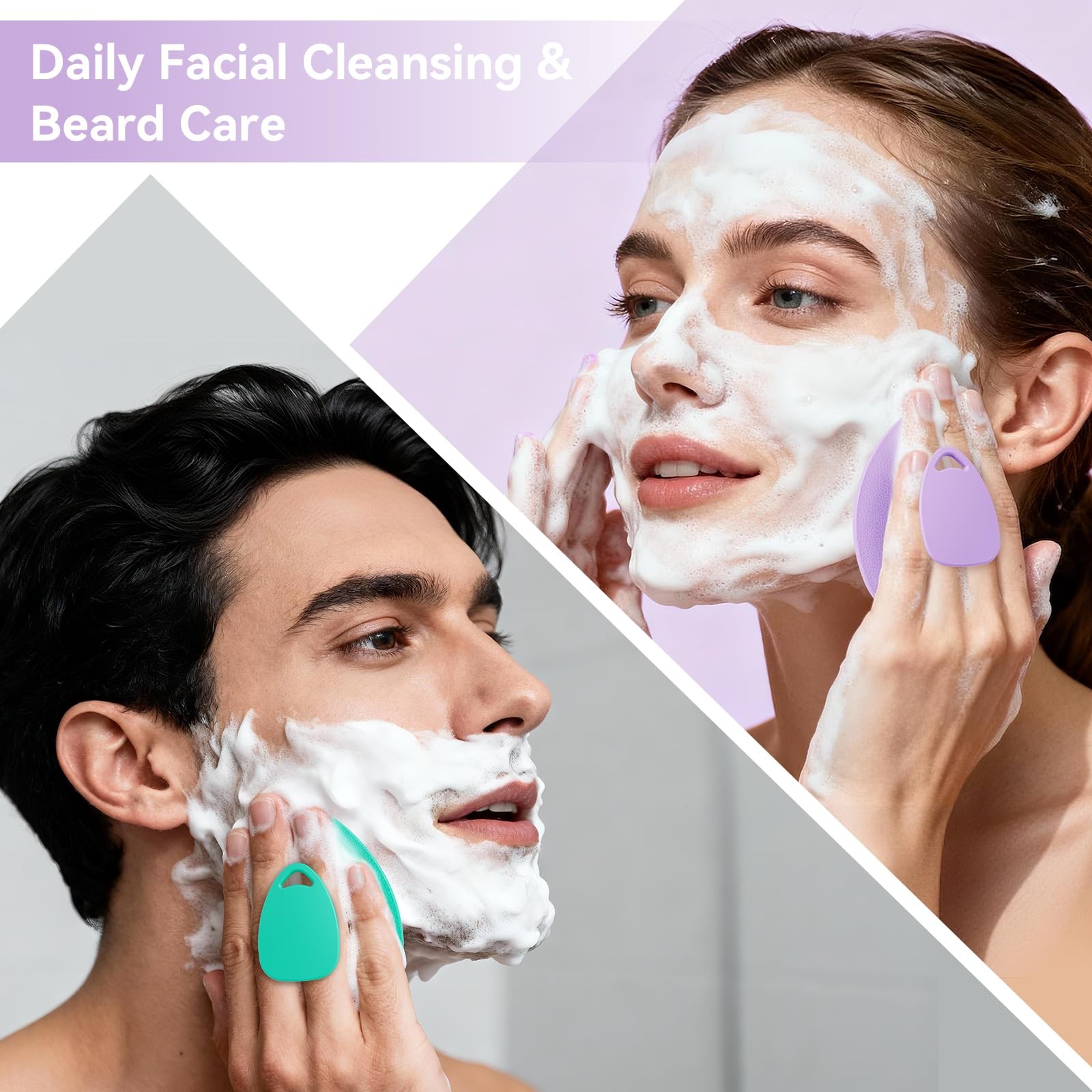 Silicone Face Scrubber 2 Pack, Manual Facial Cleansing Brush Lavender & Teal
