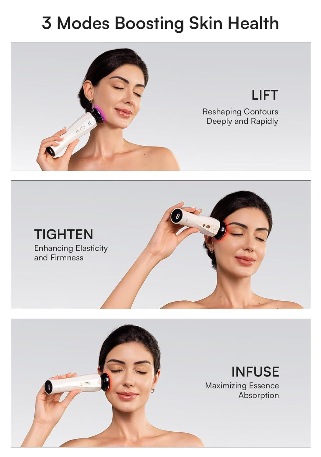 3-In-1 Skin Tightening Device True Beauty Glow Facial Massager Red Light Therapy