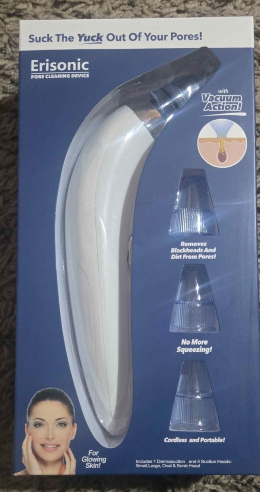 Erisonic Cordless Pore Cleaning Device White, Portable Removable Head