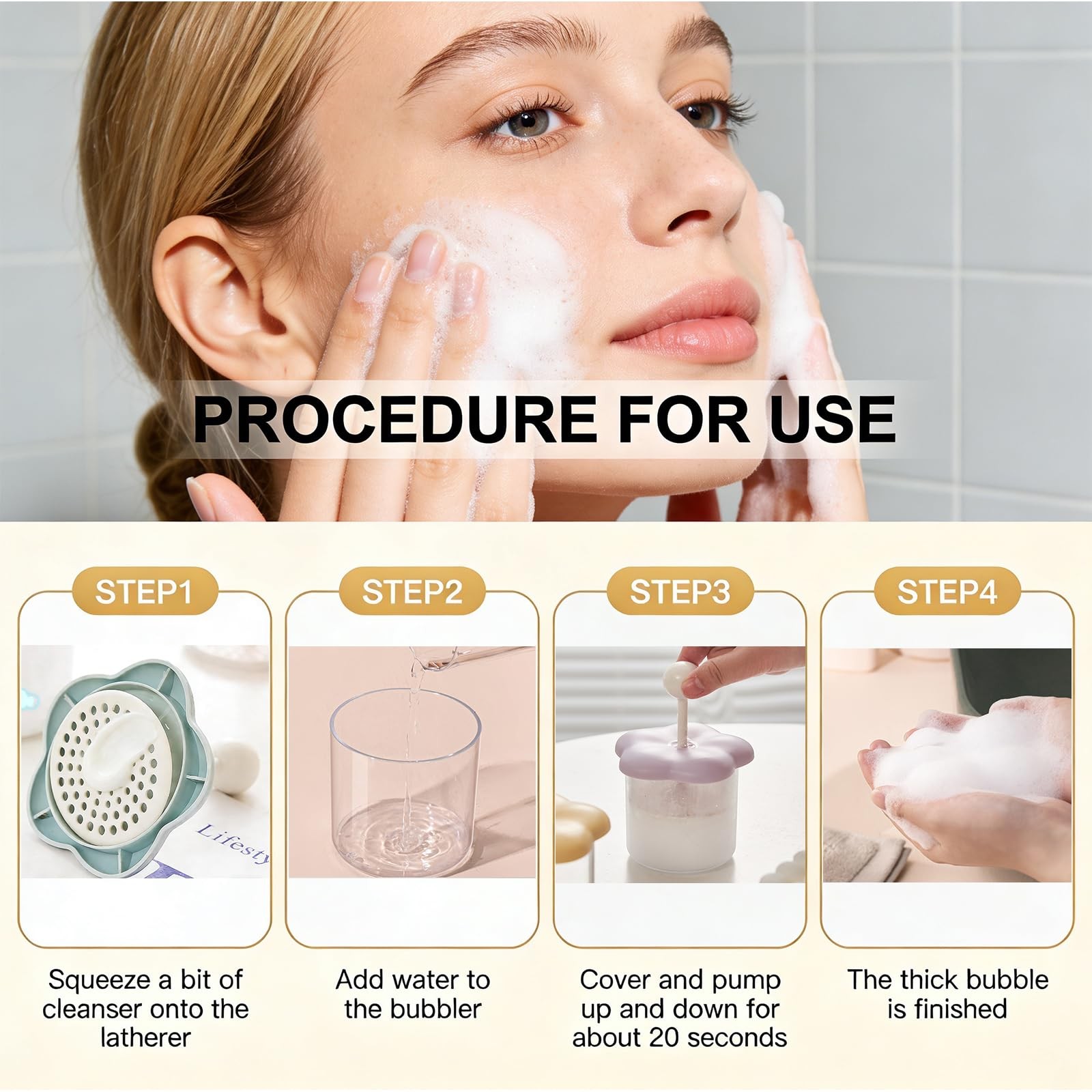 Pubcontti Face Wash Foam Maker – Quick Rich Lather Flower Design Foamer, Pink