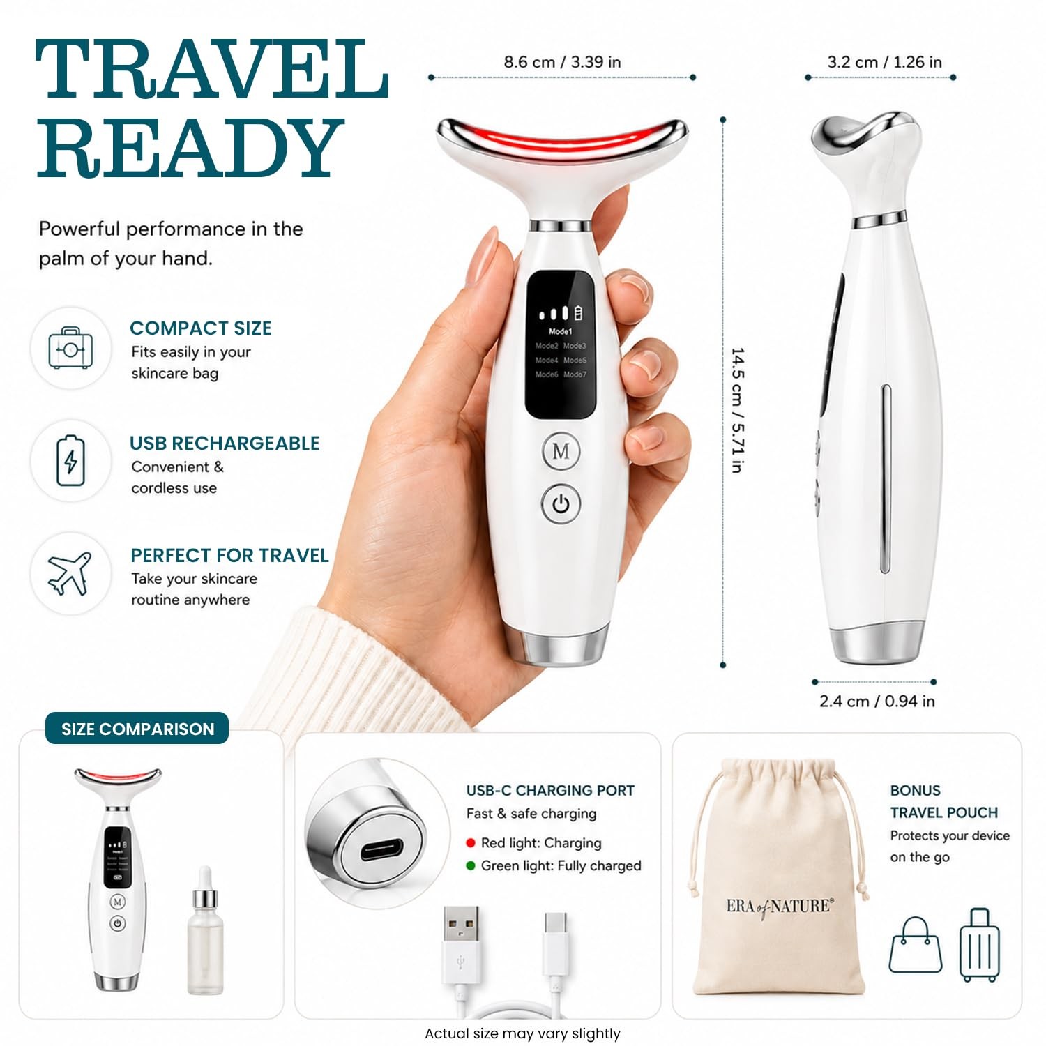 Era of Nature Face and Neck LED Massager – Warm & Vibrating Beauty White