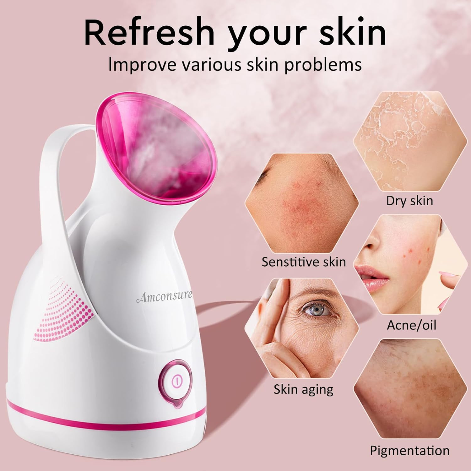 Facial Steamer – Nano Ionic Face Steamer Warm Mist Steamer for Home Sauna SPA, H